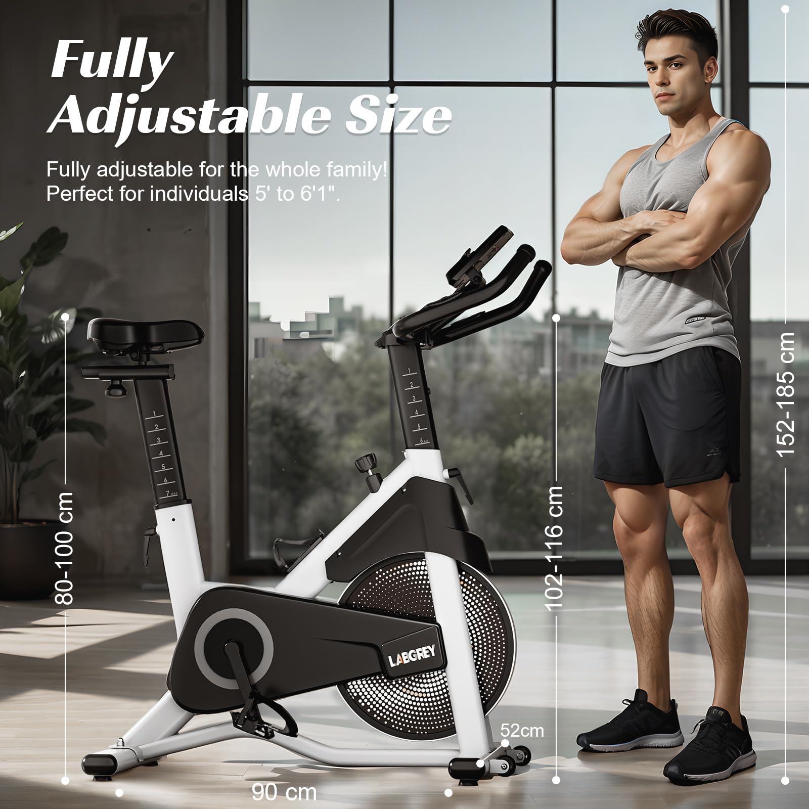 Labgrey Magnetic Exercise Bike - Smart App Compatible Indoor Cycling Bike with Heart Rate Sensor, Adjustable Resistance, Comfortable Seat Cushion & Quiet Operation - Perfect for Home Cardio Workouts, Weight Loss Training & Fitness Enthusiasts