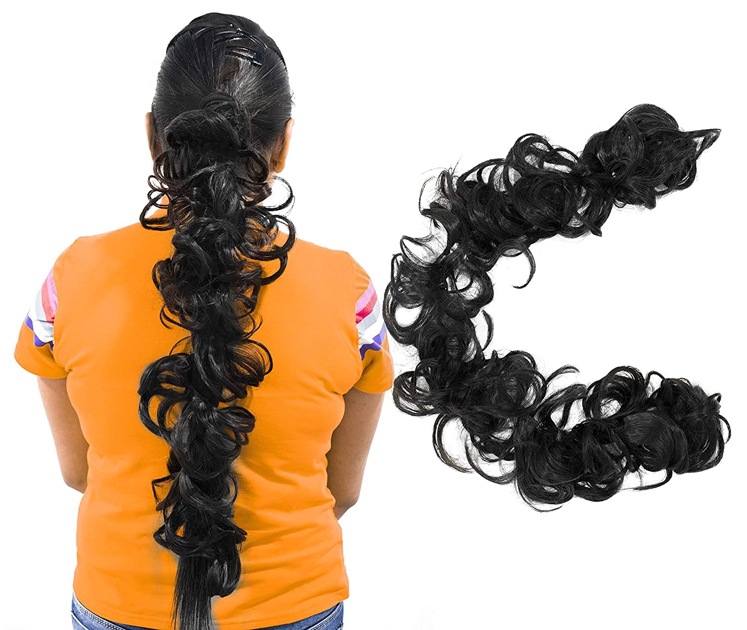 ASG 1 Pack Messy Curly Elastic Hair Bun Ponytail Frill Hair Extension for Women & Girls - Black | Perfect for Parties, Weddings, and Everyday Styling