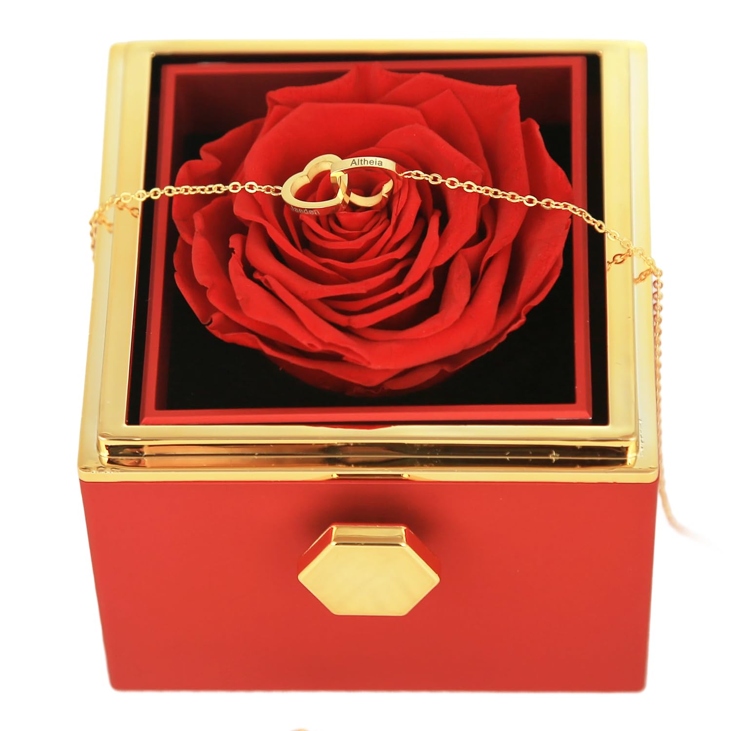TINGKU Eternal Real Rose Gift Box for Women - Preserved Rose with Custom Engraved Heart Necklace, Personalized Romantic Gift for Wife, Girlfriend, Mom (Mother's Day, Anniversary, Valentine's Day) - Perfect for Weddings, Proposals & Special Occasions