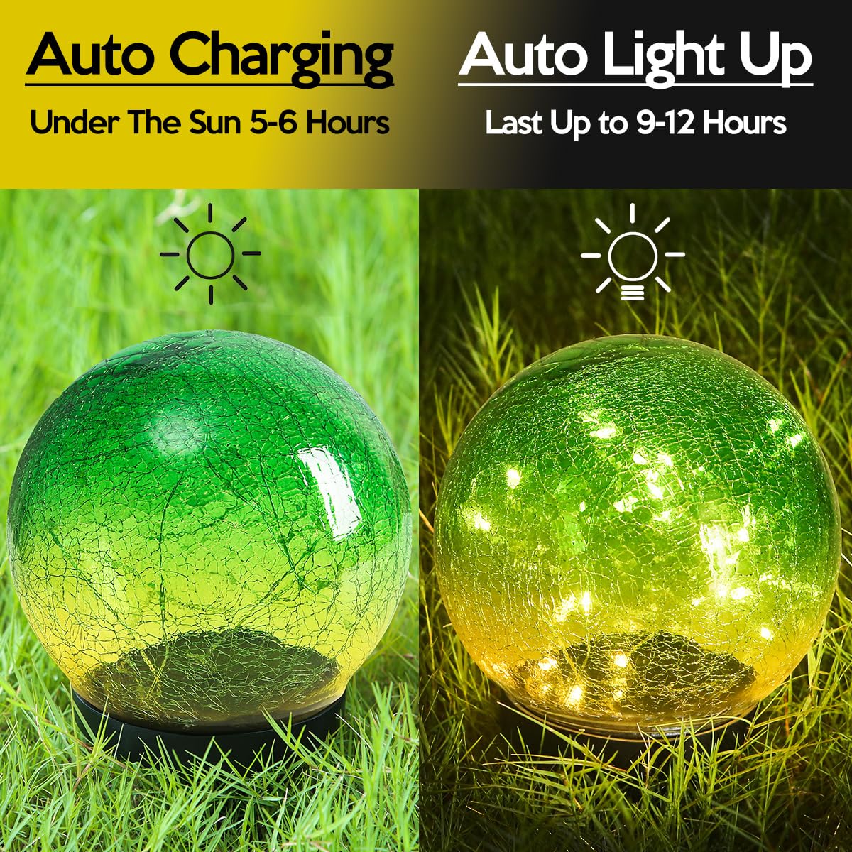 Outdoor Waterproof IP65 Solar Globe Lights - LED Solar Light Balls for Lawn, Garden, Patio & Table Decor - Cracked Glass Sphere Gazing Ball for Yard Landscape Lighting - Perfect for Outdoor Parties, Weddings & Nighttime Garden Ambiance
