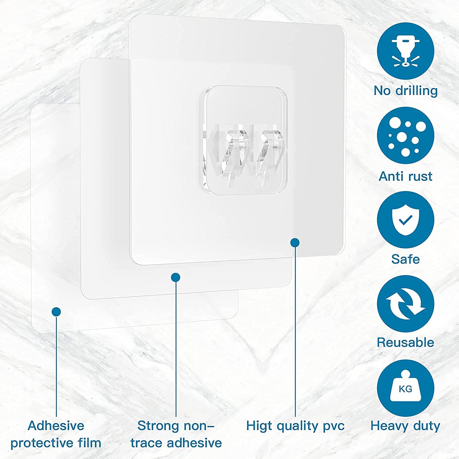 Taslibra Transparent Self-Adhesive Wall Hooks - 10 Pack, Strong Bathroom Sticky Hooks for Hanging Towels, Robes & Accessories - Perfect for Showers, Kitchens & Dorm Rooms