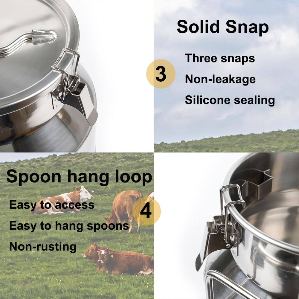 20L/5.3 Gallon 304 Stainless Steel Milk Can - Heavy Duty Sealed Storage Container for Milk, Wine & Beverages - Airtight Lid, Food Grade, Ideal for Farm, Dairy, Brewing & Commercial Use