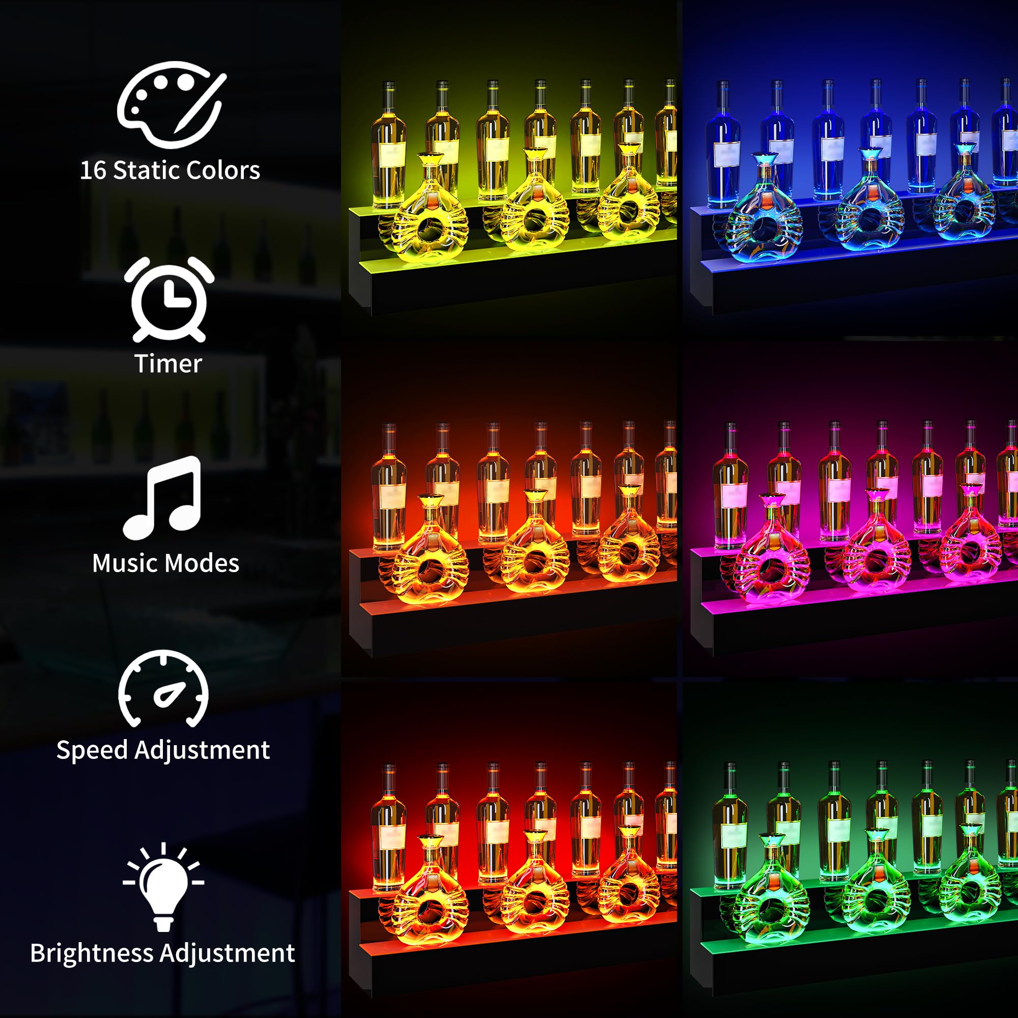 YITAHOME 60-inch 2-Step LED Lighted Liquor Bottle Display Shelf - Acrylic Mounted Whiskey Rack Stand with Remote & App Control - Perfect for Home Bar, Counter Party, and Restaurant Display