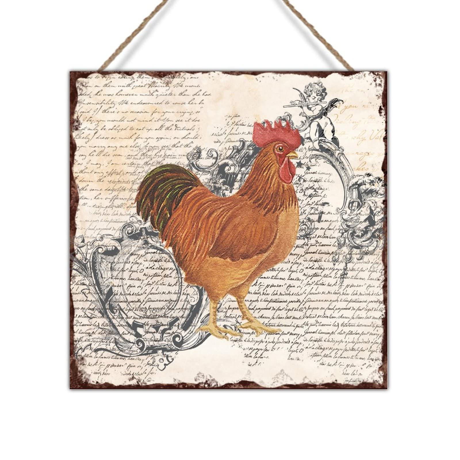 Rustic Wood Wall Art Plaque - Farmhouse Rooster Decor Sign for Chicken Coop, Laundry Room & Bedroom - 16x16 Inch Country Farm Decor - Perfect Farmer Birthday Gift & Country Home Decoration