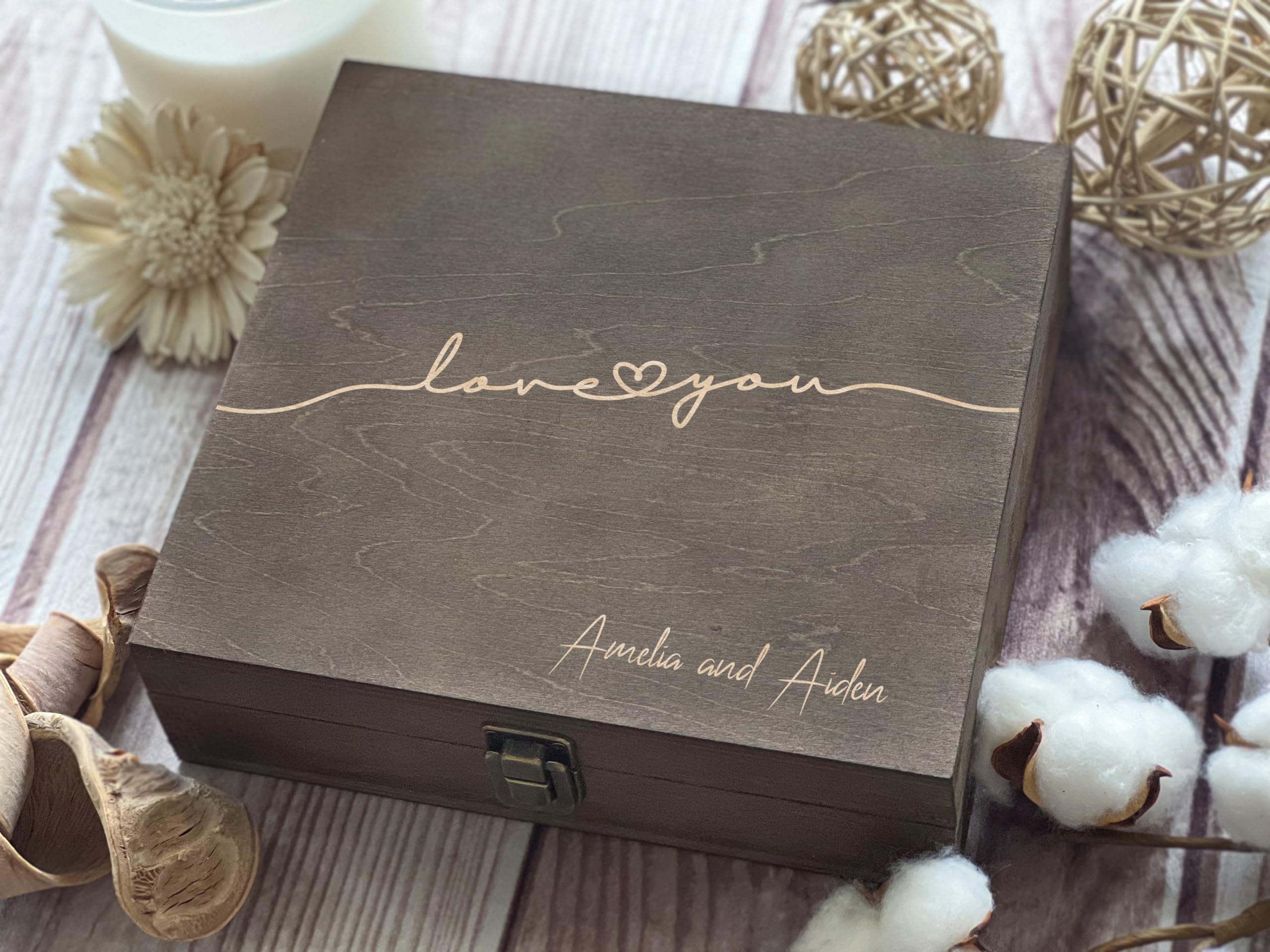 Personalized Laser Engraved Wooden Keepsake Box - Custom Memory Gift for Wife, Couples, Wedding Anniversary - 8.5