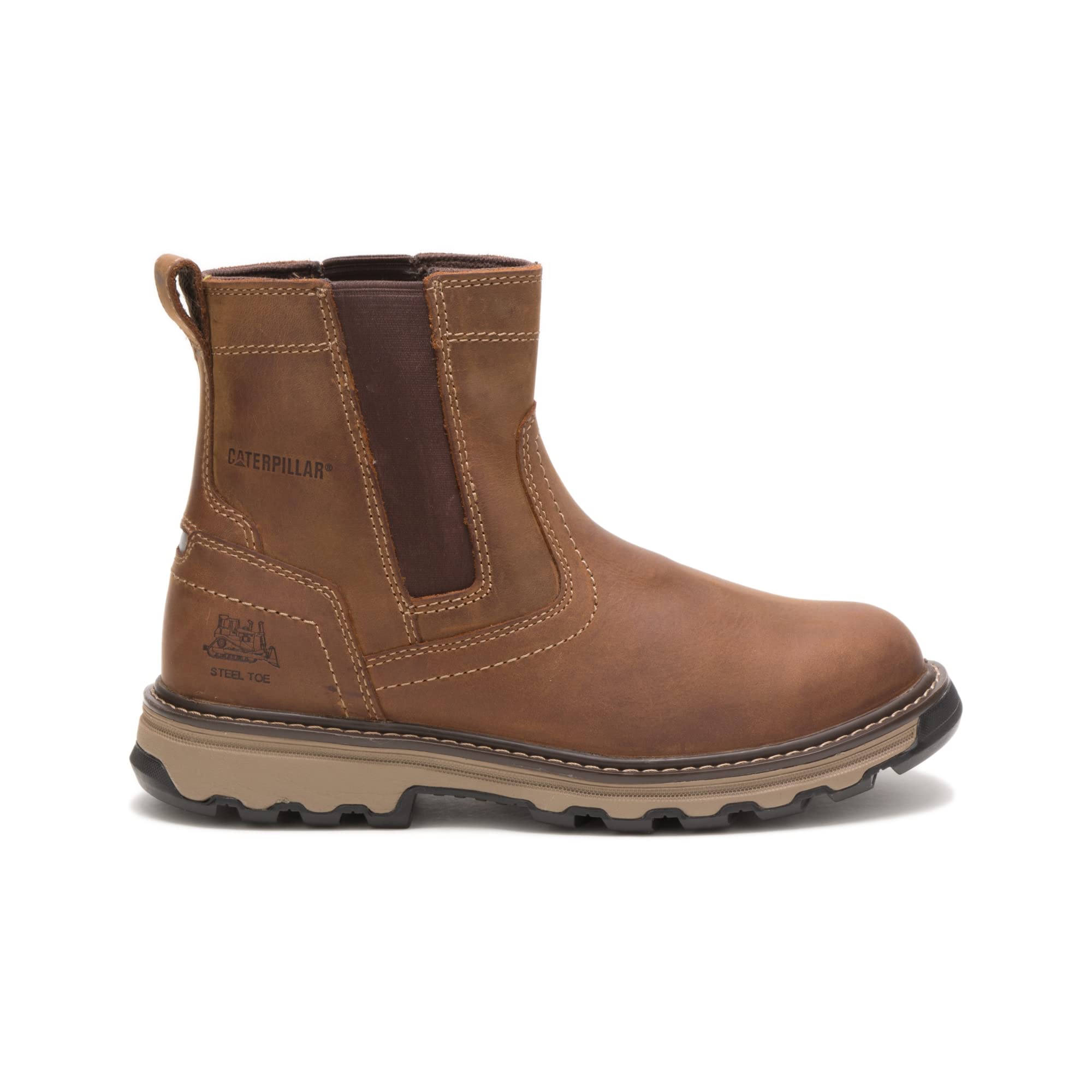 Caterpillar CAT Pelton Brown Steel Toe Safety Boots S1P SRC - Chelsea Work Boots for Construction, Warehouse & Industrial Safety