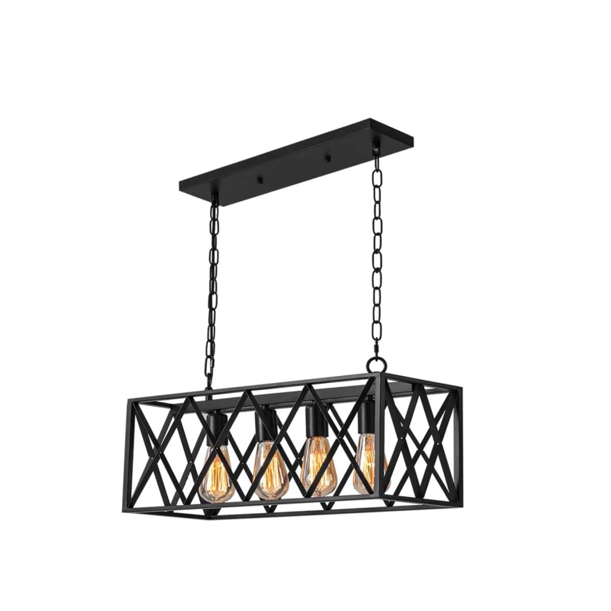 Modern Black Farmhouse Kitchen Island Lighting - Industrial Linear Chandelier for Dining Room, Living Room, Bar & Foyer - Rectangular Light Fixture (8.66