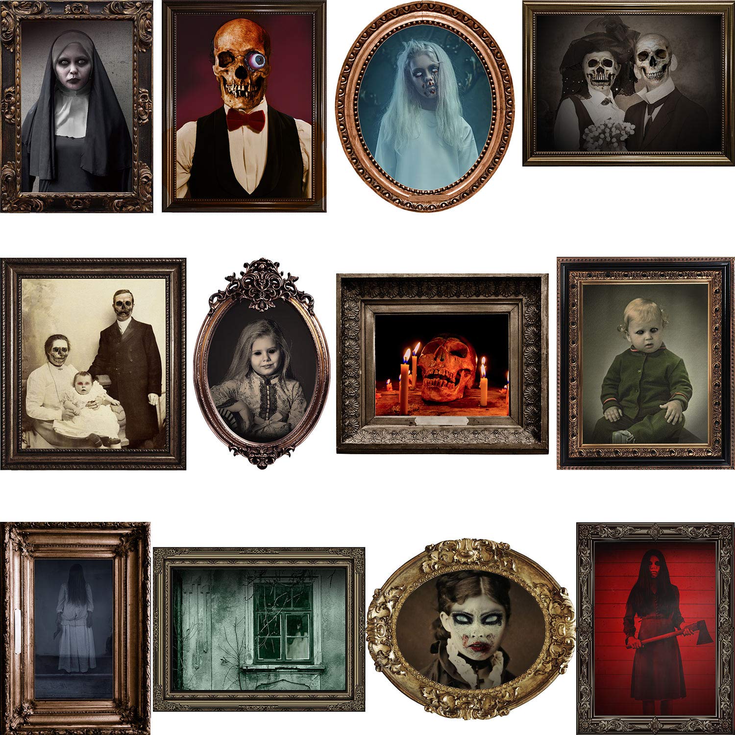 12-Piece Halloween Decorations Set - Gothic Laminated Posters & Frames for Haunted House, Spooky Home Decor | Durable Halloween Wall Art for Parties, Indoor & Outdoor Decorations