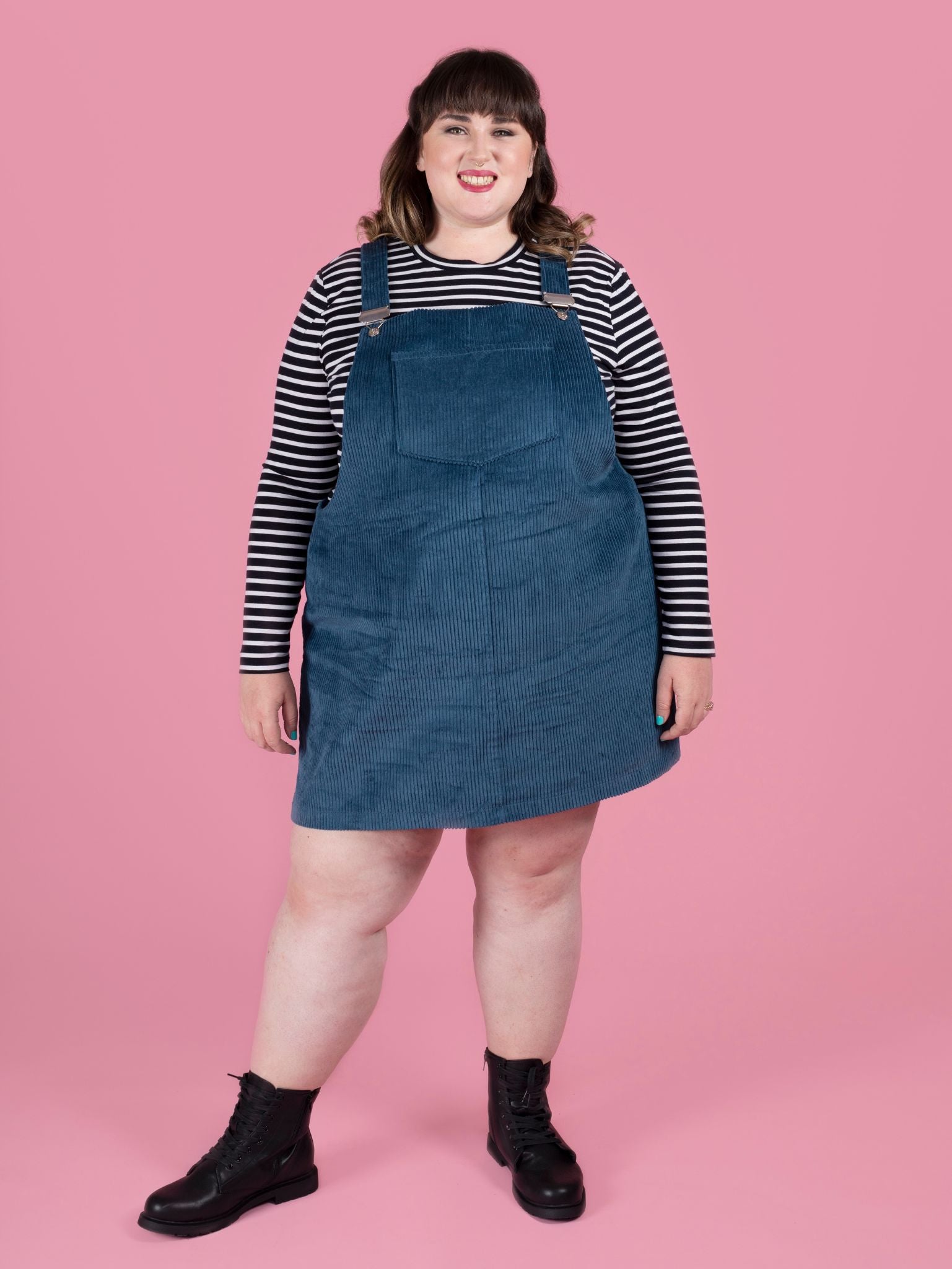 Tilly and the Buttons Cleo Pinafore Dress - Women's Adjustable Denim Jumper with Pockets | Perfect for Casual Wear, Work, and Outdoor Activities