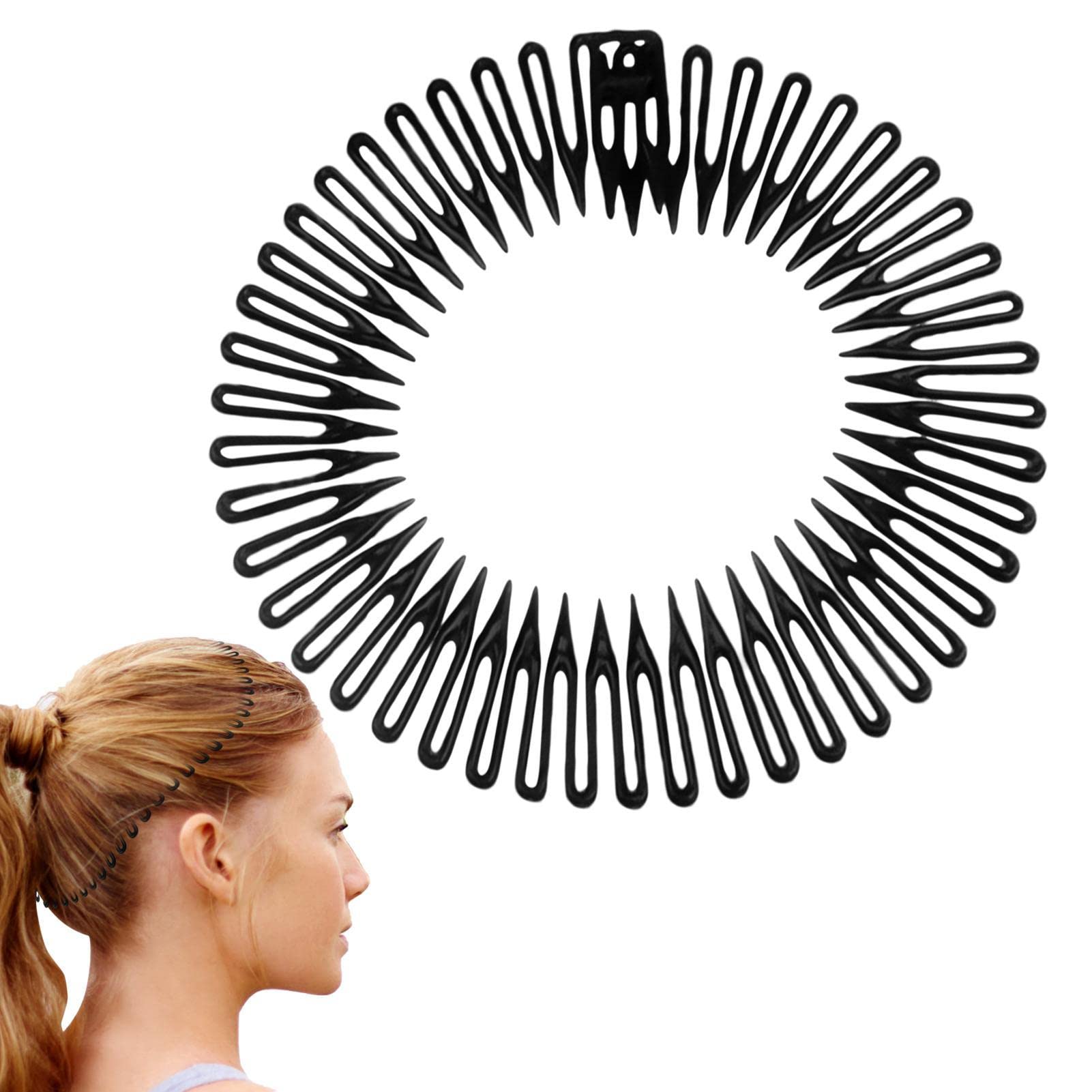 Full Circle Hair Comb Headband for Women - Flexible Non-Slip Elastic Headband with Circular Teeth - Perfect for Styling, Workouts, and Everyday Wear