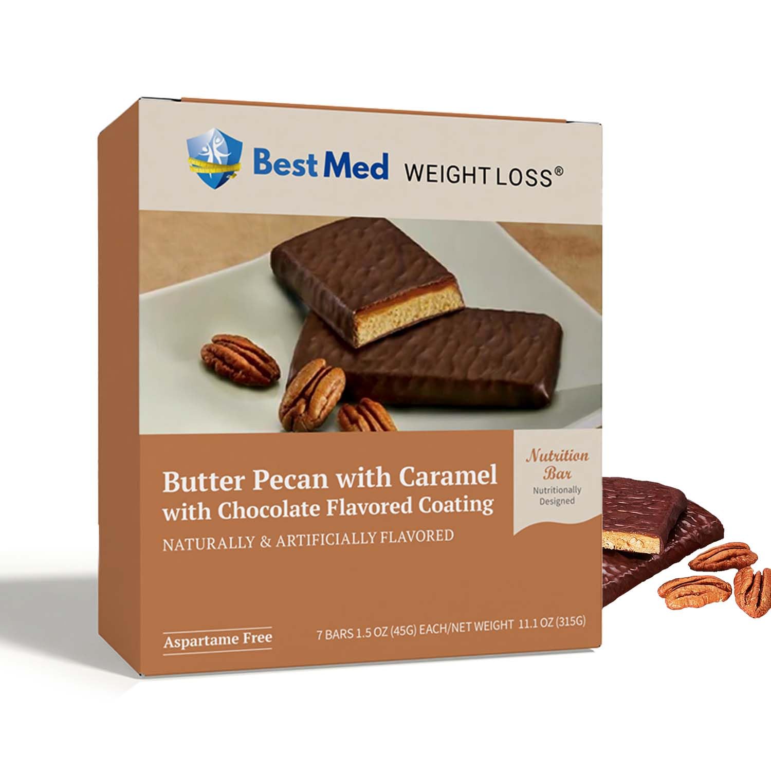 BestMed High Protein Snack Bars - Low Carb, 10g Protein, Low Sugar, Low Calorie - Keto Friendly Weight Loss Snacks (Caramel Butter Pecan, 3 Boxes - 21 Bars) | Perfect for On-the-Go Energy, Post-Workout Recovery & Healthy Diet Plans