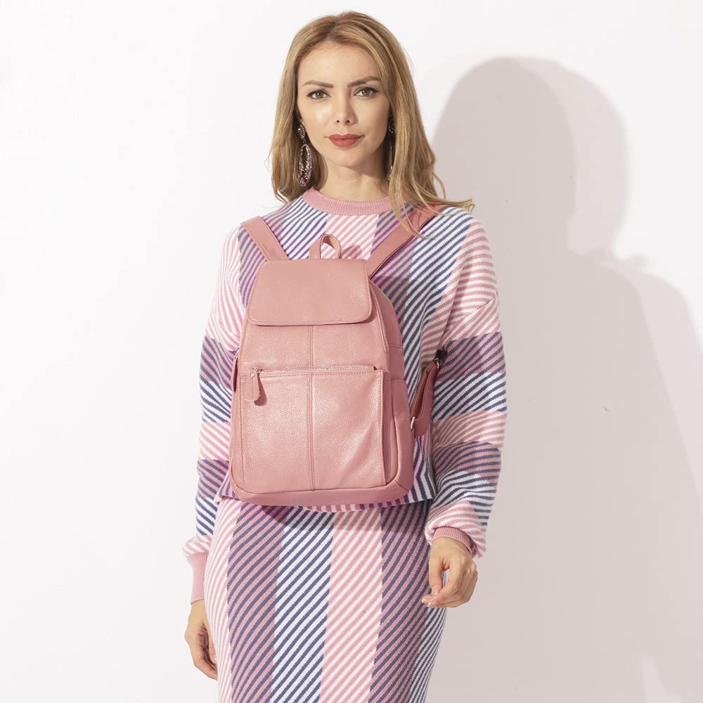 15 Colors Genuine Leather Women's Backpack - Fashion Travel Bag for Ladies, Preppy Style (Purple/Pink) - Perfect for Work, College & Weekend Getaways