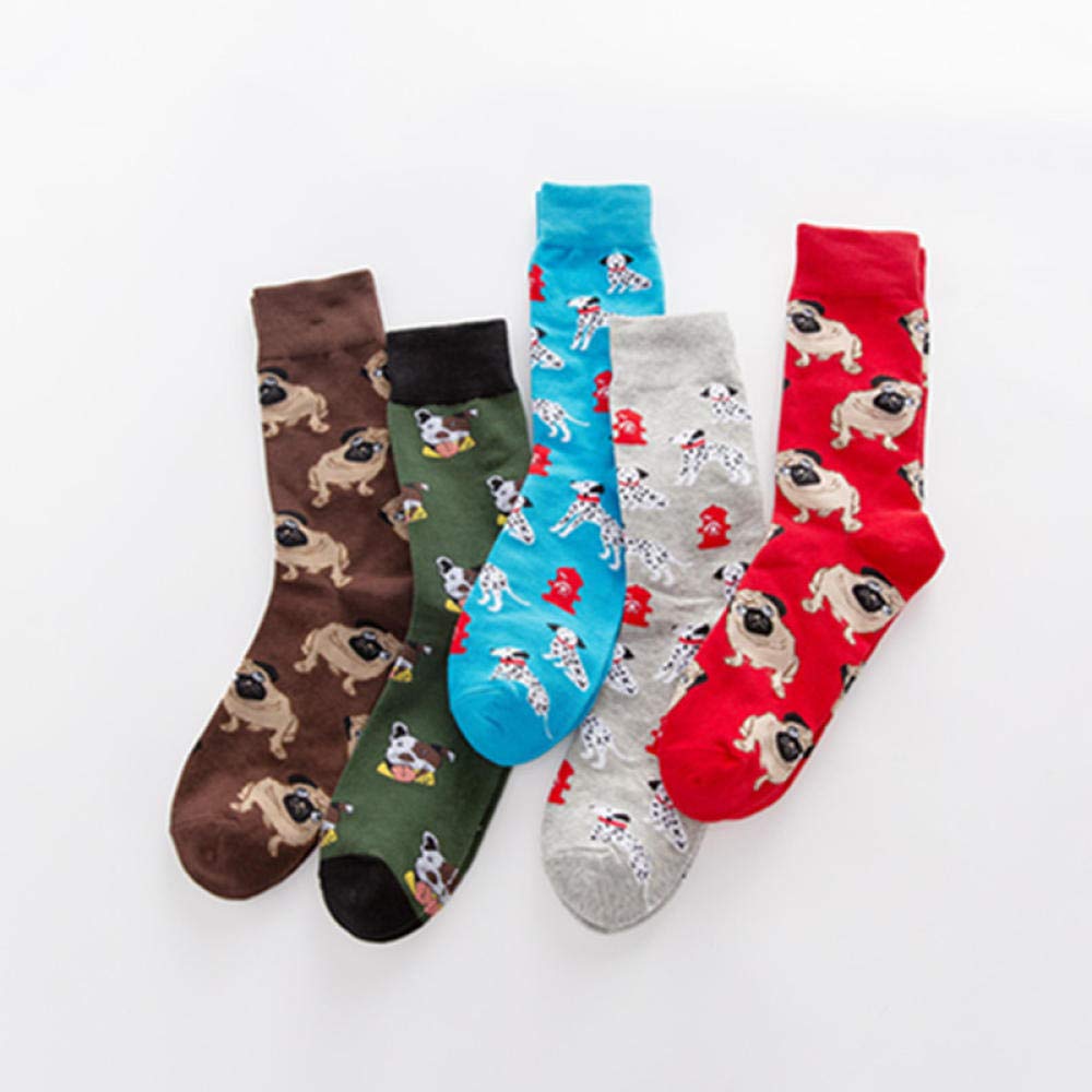 Colorful Dog Print Cotton Socks for Men - Breathable Casual Crew Socks - Perfect for Daily Wear, Gifts & Dog Lovers
