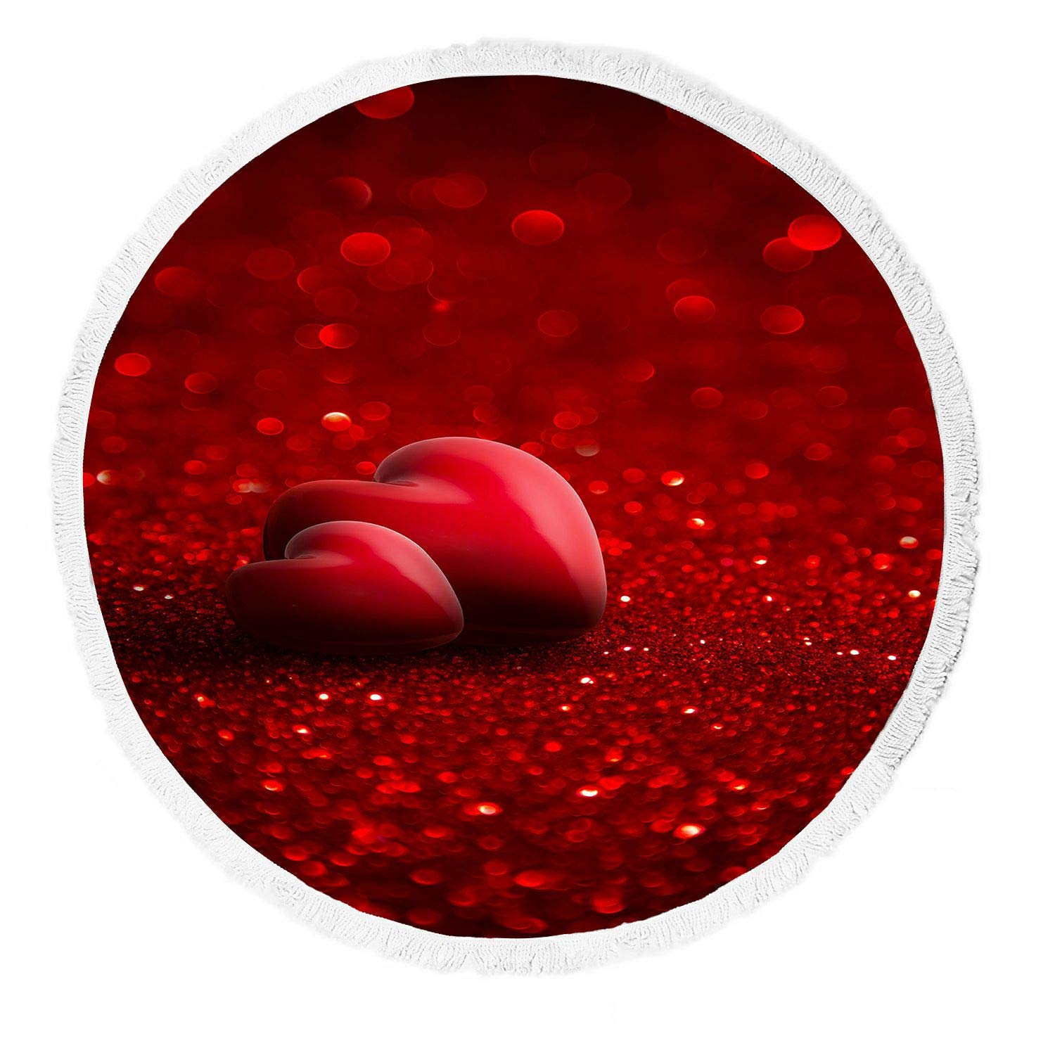 ABPHQTO Red Hearts Glitter Round Beach Blanket - Valentine's Day Gift, Waterproof Picnic Mat, Yoga Towel with Tassels for Outdoor, Travel & Romantic Dates