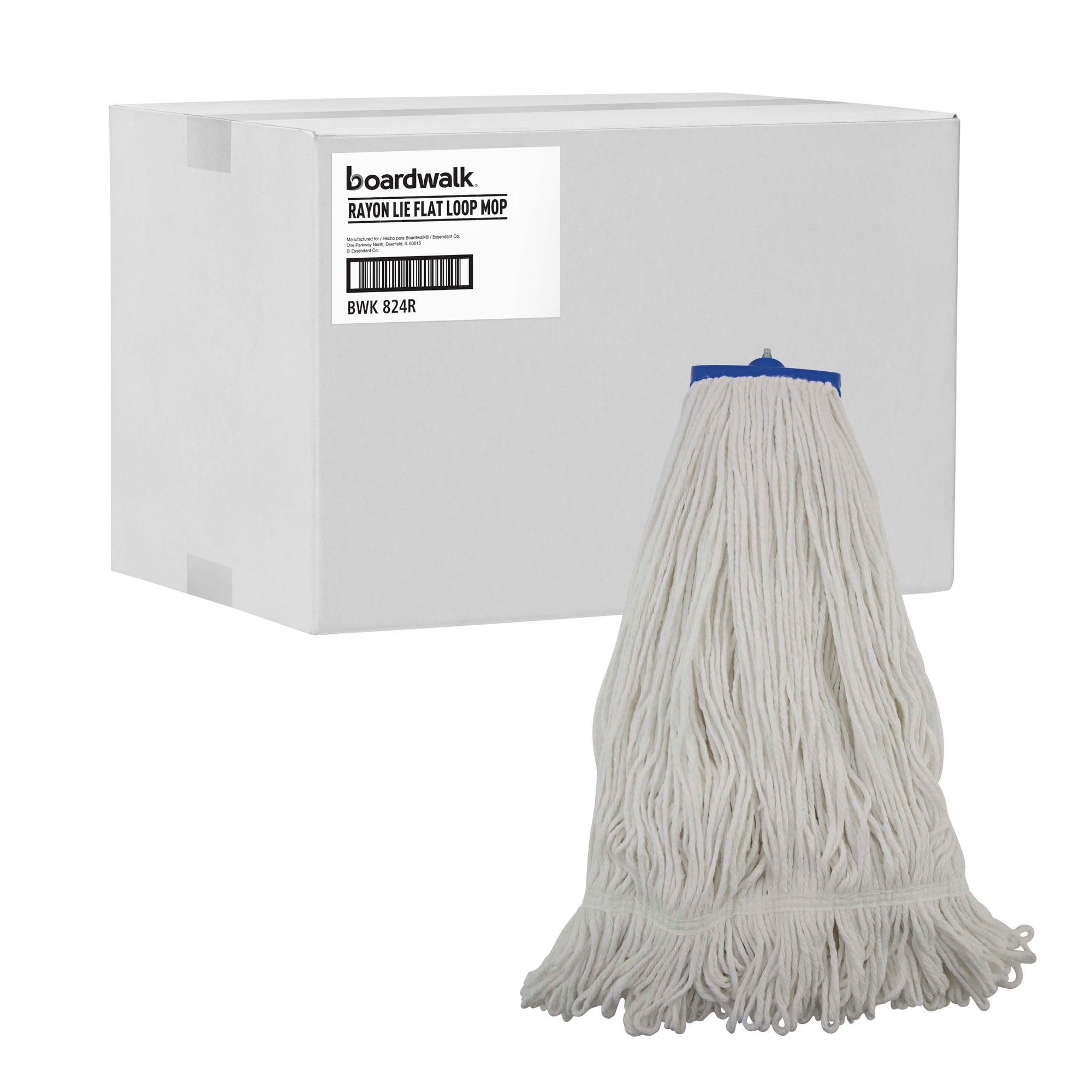 Boardwalk BWK824R 24 oz. Rayon Fiber Mop Head - White, Lie-Flat Design for Easy Storage (12/Carton) - Ideal for Commercial Cleaning, Hospitals, and Home Use