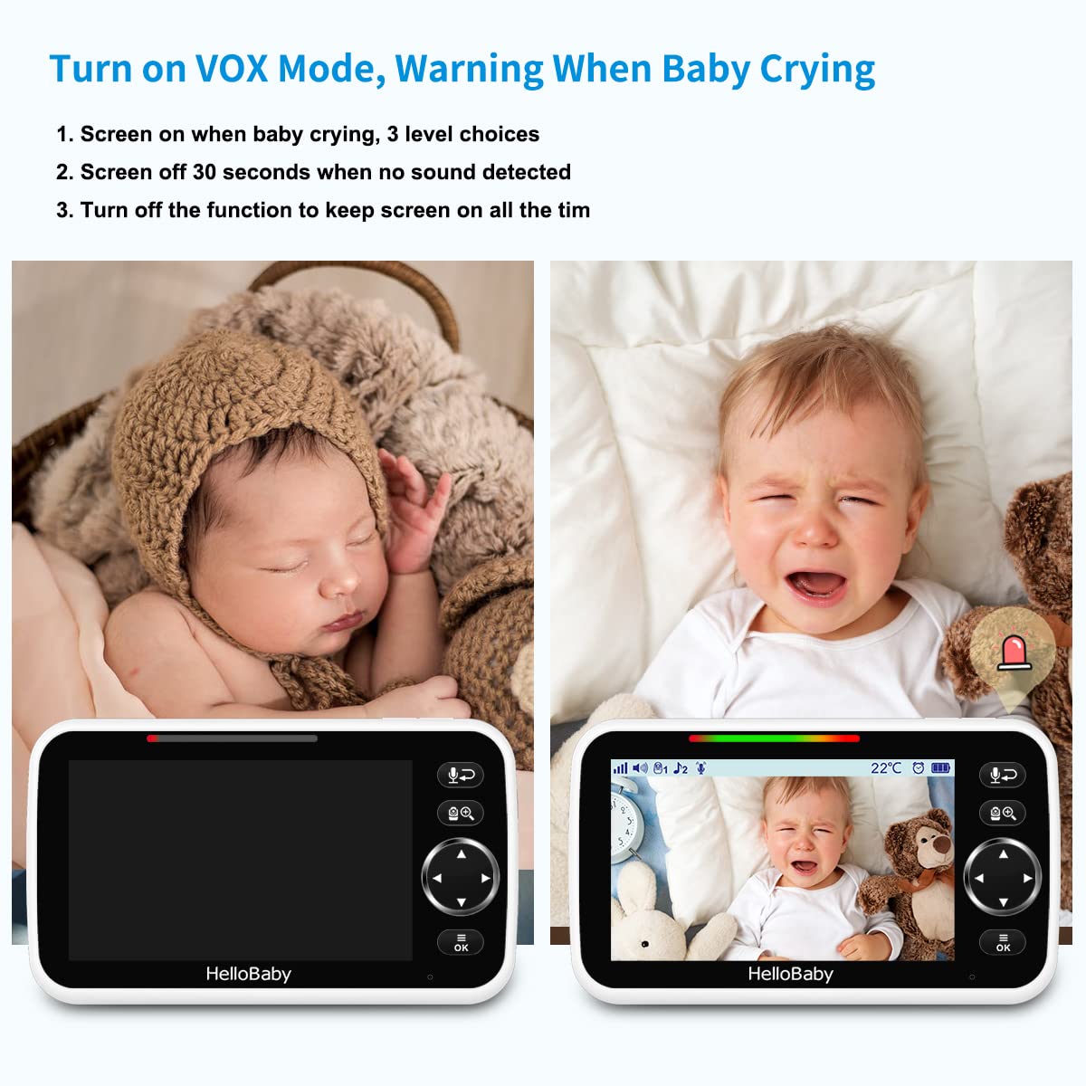 HelloBaby Wall Mounted Baby Monitor - No WiFi, 5