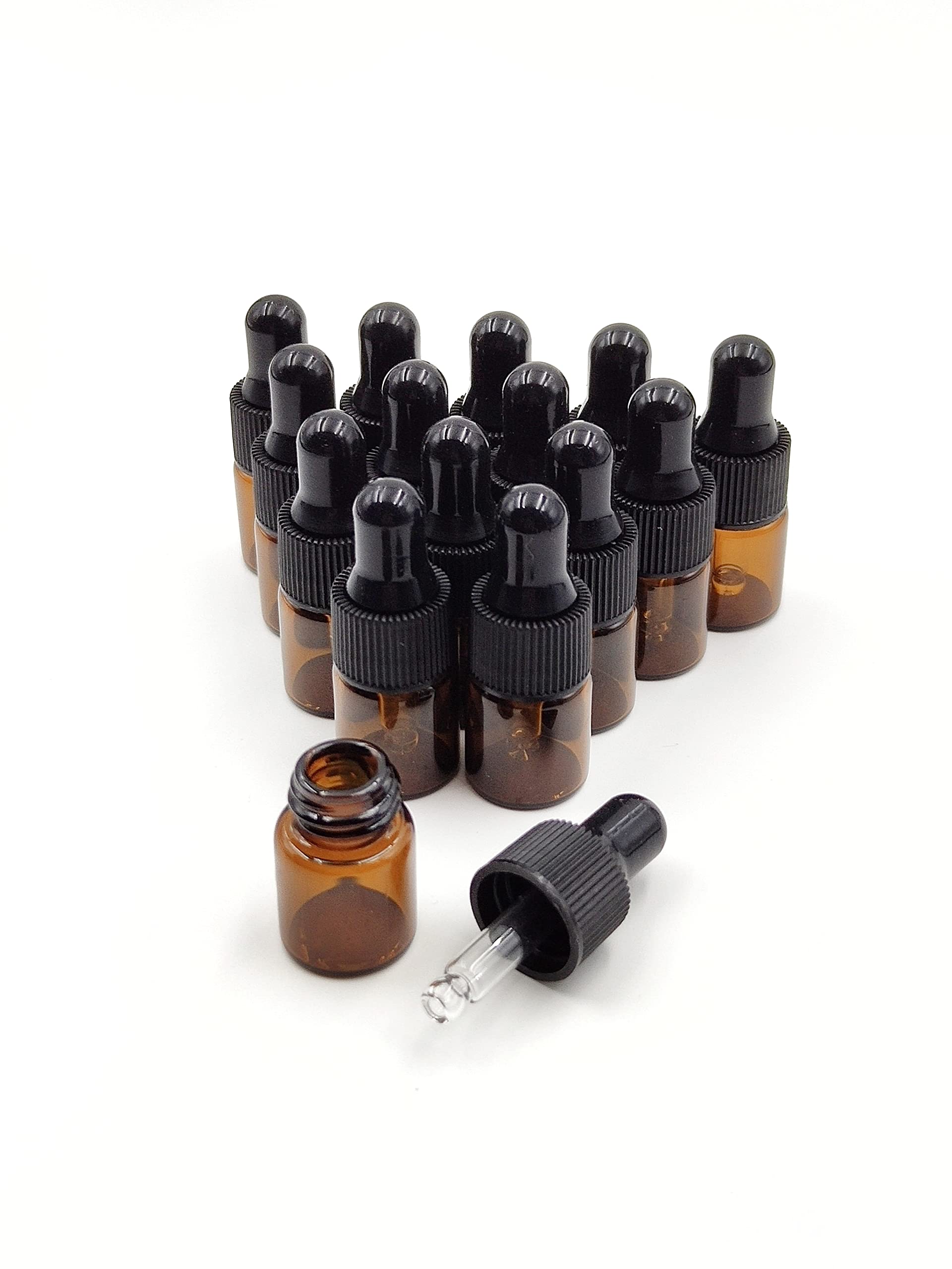 15 Pack 2ml Amber Glass Dropper Bottles for Essential Oils & Cosmetics - Travel Size for DIY & Samples