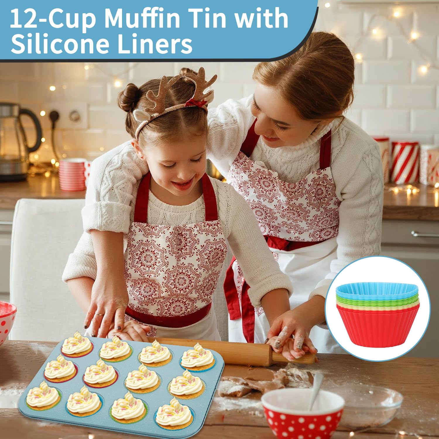 6-Piece Nonstick Baking Pans Set - Carbon Steel Oven Bakeware with Stackable Design - Easy to Use Blue Baking Sheet Set for Cookies, Cakes & Bread - Perfect for Home Kitchen & Holiday Baking