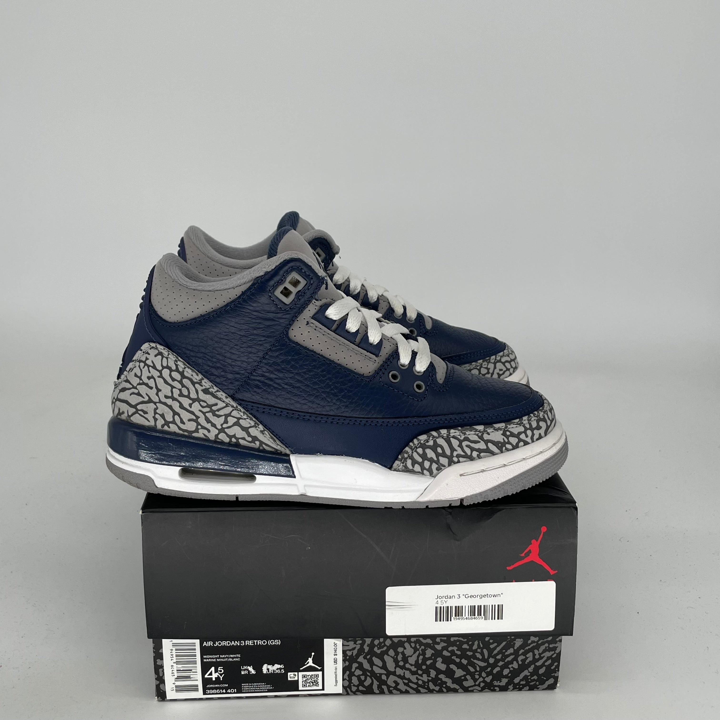 Original Air Jordan 3 Georgetown Sneakers Size 4.5Y - Style Code 398614-401 | Retro Basketball Shoes for Men & Women | Perfect for Streetwear, Gym & Casual Outfits