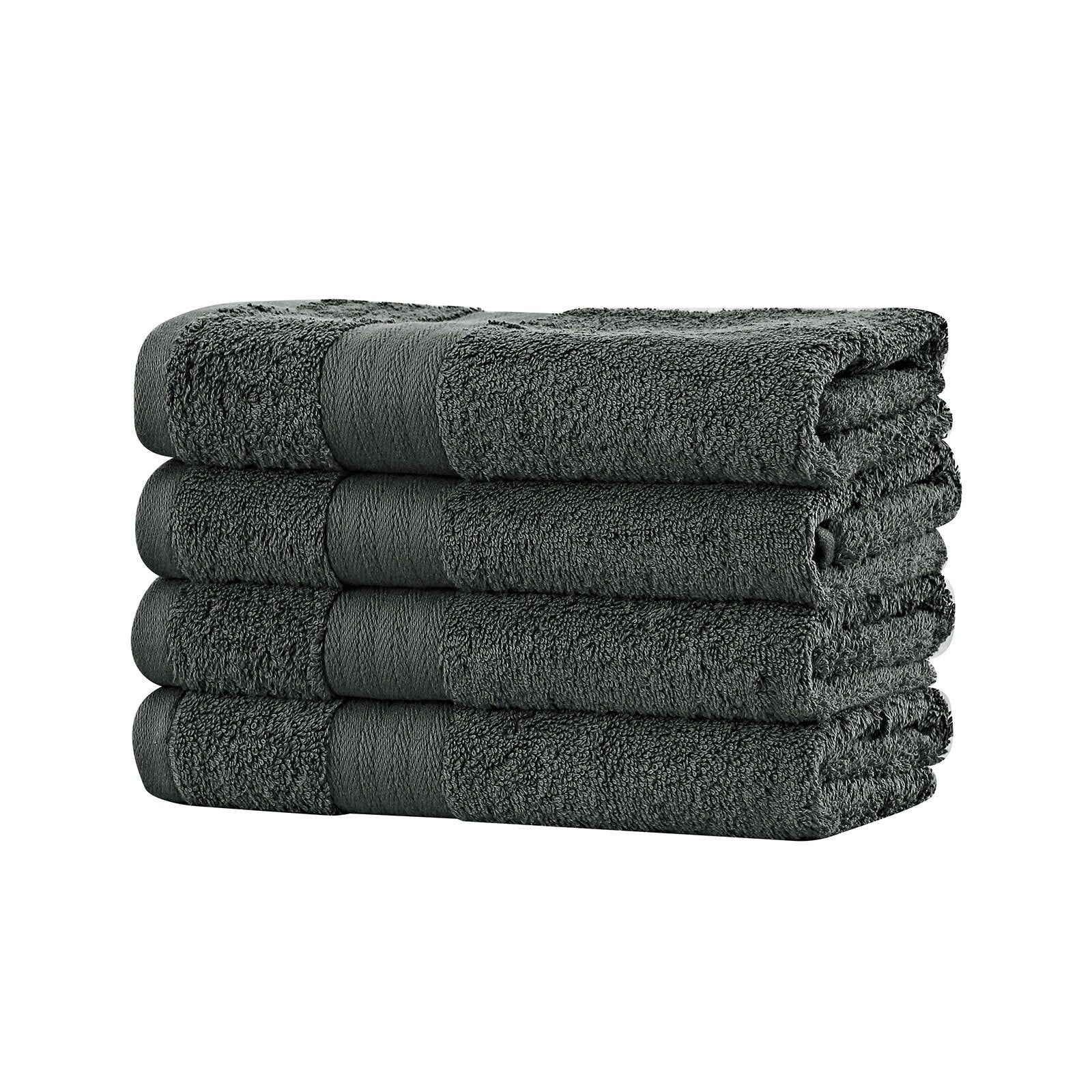 Linenland 4-Piece Cotton Bath Towel Set - Soft & Absorbent Hand Towels in Charcoal - Perfect for Bathroom, Spa, and Guest Use