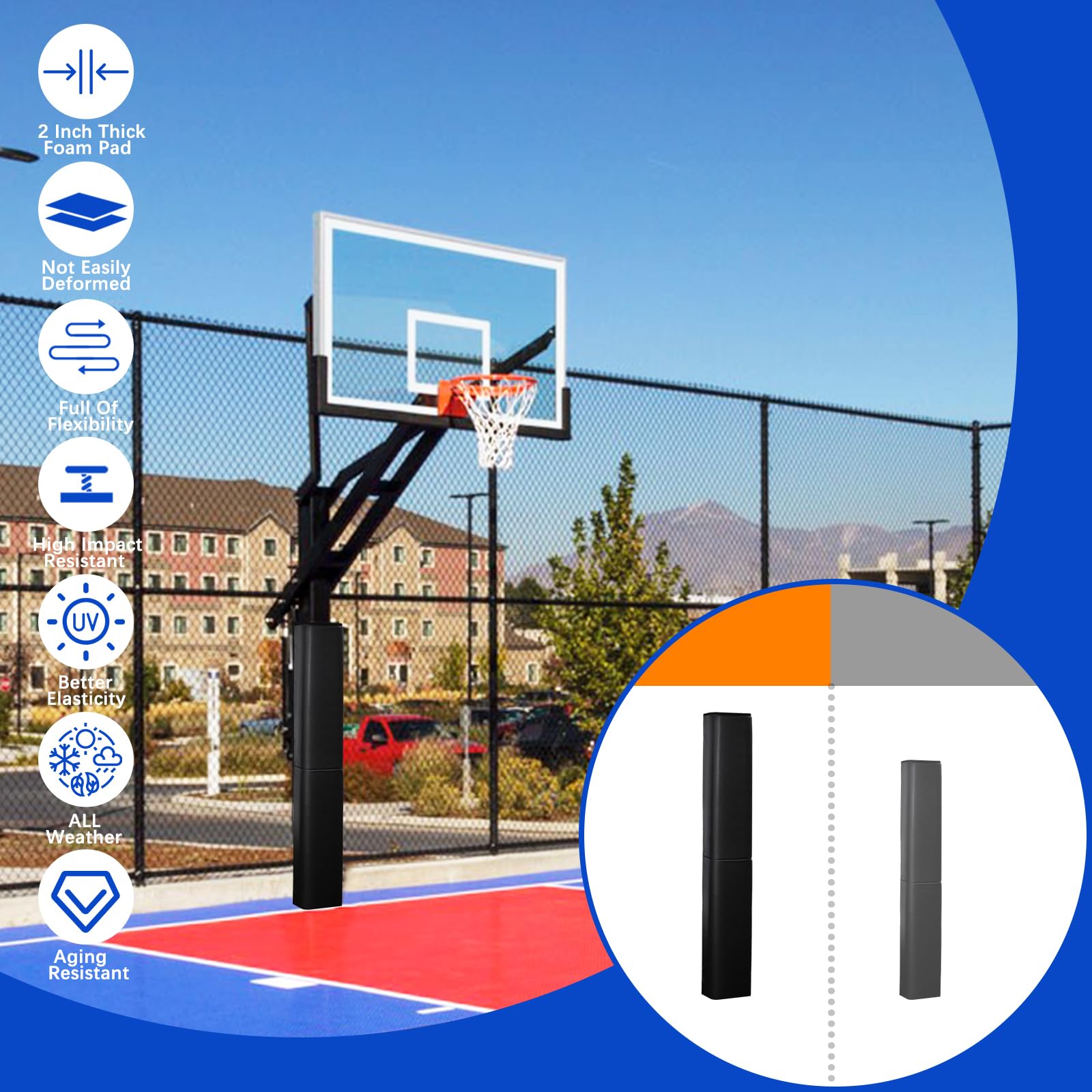 Premium Basketball Pole Padding - 2''/4'' Thick Weatherproof & Durable Hoop Pad for 4''-6'' Poles (6 Feet Tall) - Perfect for Outdoor Courts, Driveways & Gym Protection