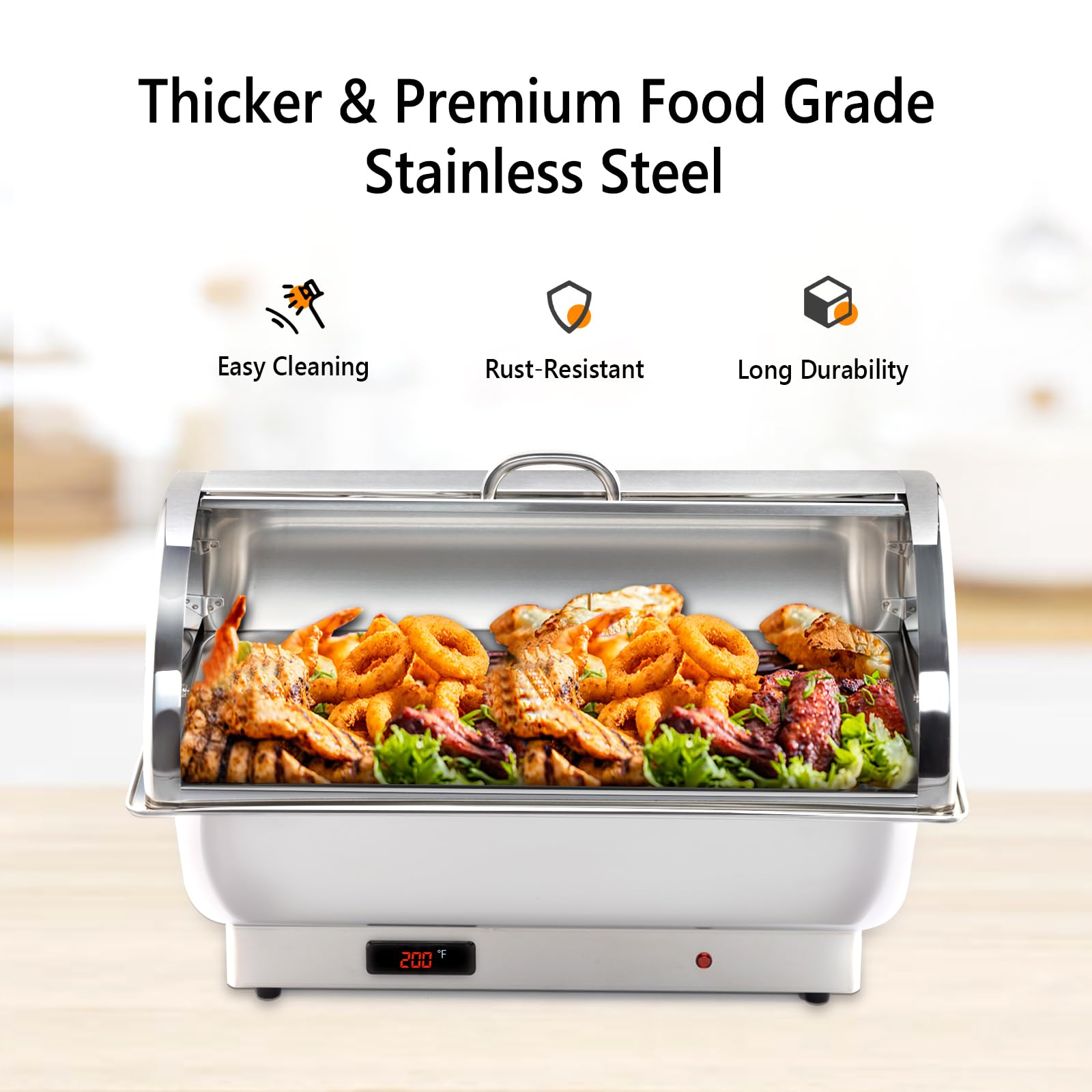 ROVSUN 2 Pack 9 QT Electric Buffet Chafing Dishes Set - NSF Certified Stainless Steel Roll Top Catering Food Warmer with Lid - Includes 2 Detachable Pans for Party, Wedding, Banquet & Catering Events - Perfect for Buffet Serving, Catering Business, and Home Entertaining