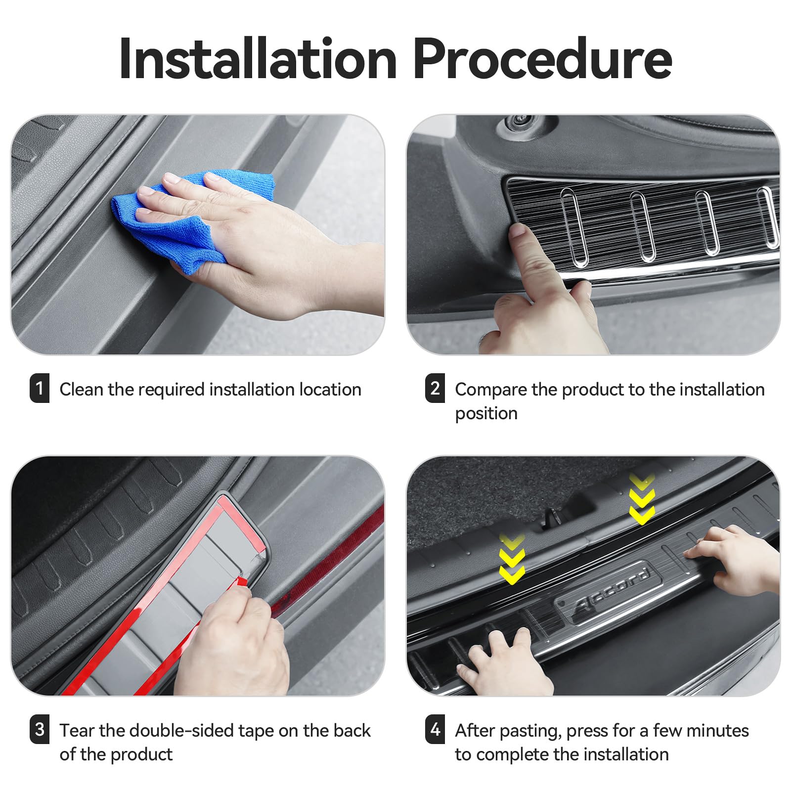 Honda Accord 2013-2017 Hybrid HEV Stainless Steel Rear Bumper Guard - Black Brushed Exterior Trunk Sill Protector for Parking & Loading Protection