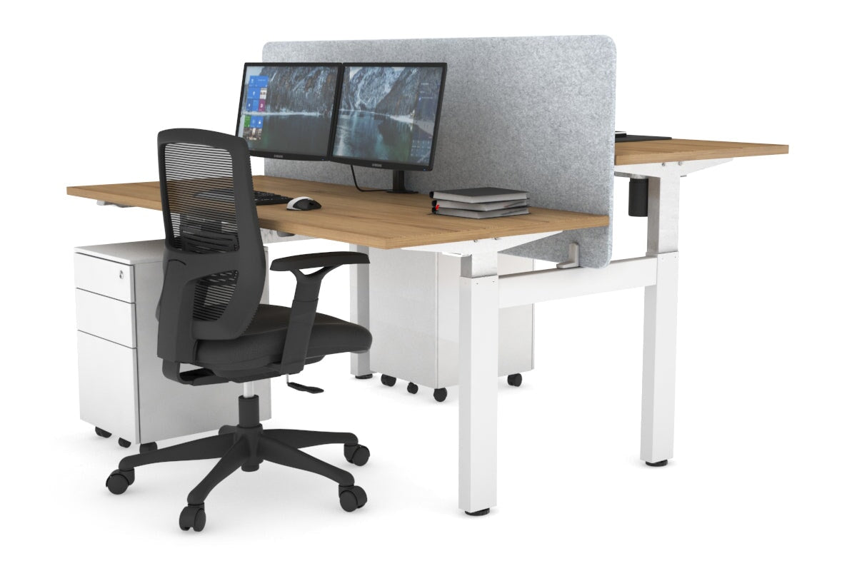 Adjustable Height 2-Person H Bench Workstation - White Frame [1400L x 700W] - Perfect for Office, Home Office, and Collaborative Workspaces