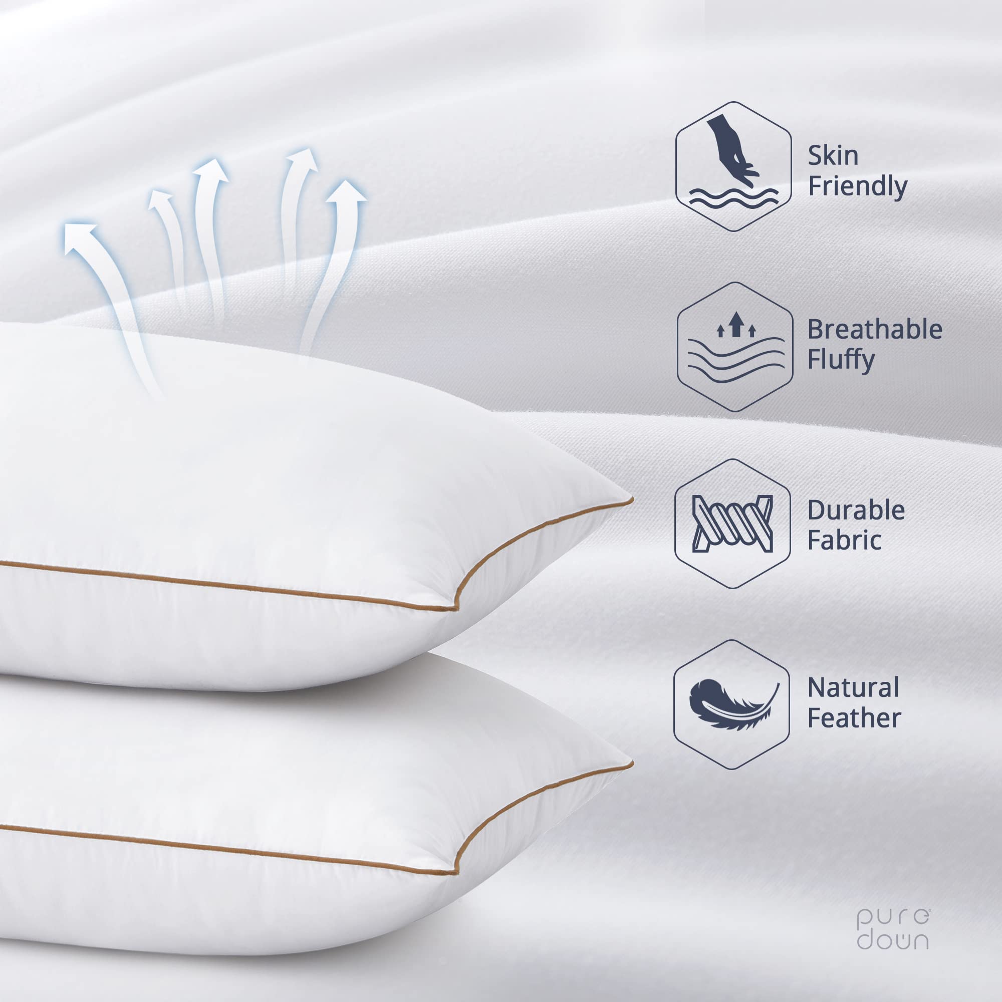 Premium Goose Feather & Down Pillows - Medium Firm Support for Side & Back Sleepers - 100% Cotton Cover - 2 Pack Queen Size (20x30 Inches) - Ideal for Hotels, Guest Rooms & Luxury Bedding