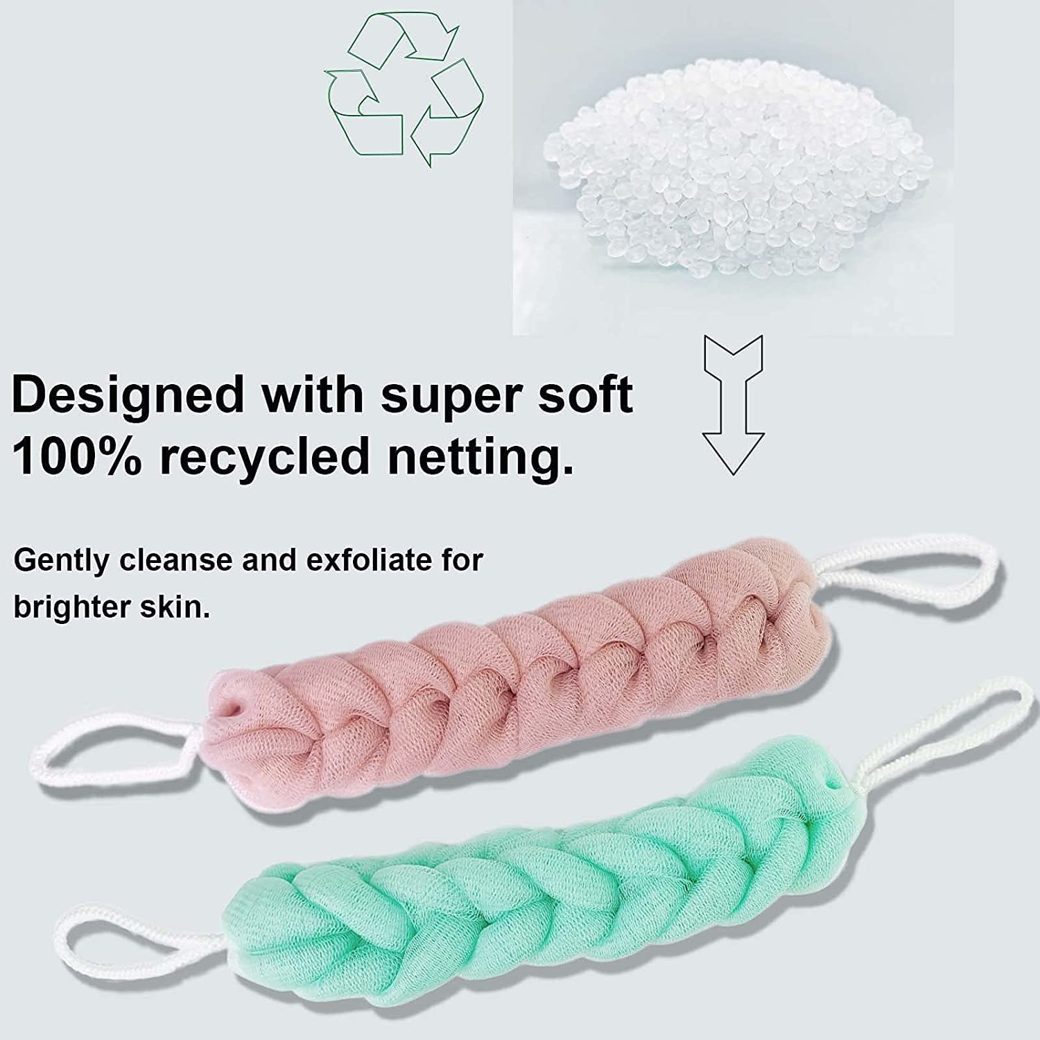 2-Pack Exfoliating Mesh Shower Loofah Puff - Long Lasting Bath & Body Scrubber for Deep Cleansing | Perfect for Sensitive Skin & Spa Day Self-Care Routine