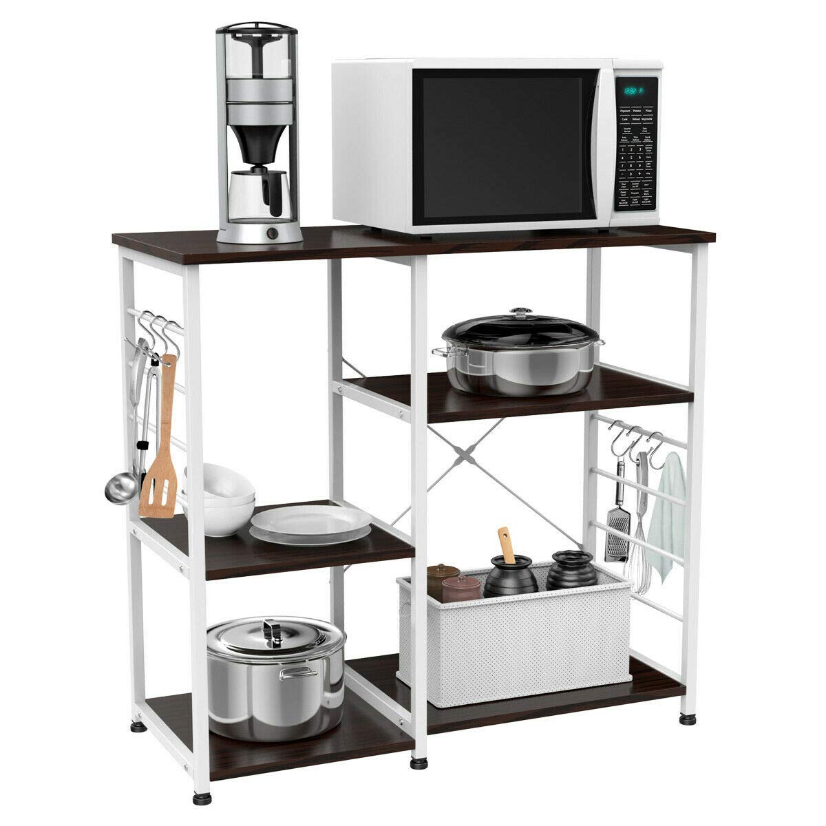 3-Tier Stainless Steel Kitchen Utility Cart - Bakers Rack with Microwave Stand, Toaster & Coffee Maker Storage - Rust-Proof Metal Shelves for Dishes, Spices & Cooking Utensils - Perfect for Small Kitchens, Apartments & Dorm Rooms