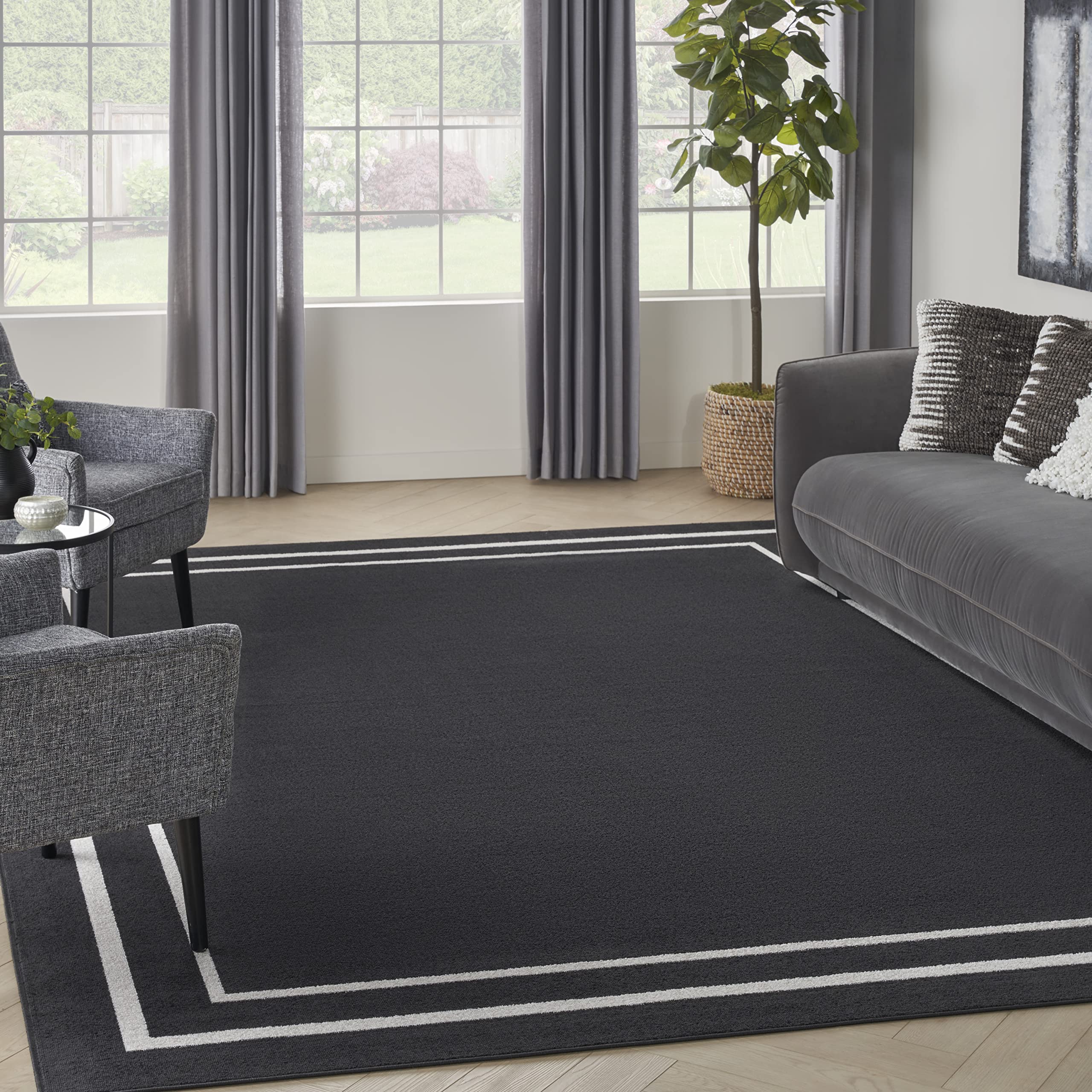 Nourison Essentials 8' x 10' Indoor/Outdoor Area Rug - Black Ivory, Easy to Clean, Non-Shedding for Bedroom, Living Room & Dining Room | Perfect for Backyard, Deck & Patio Use