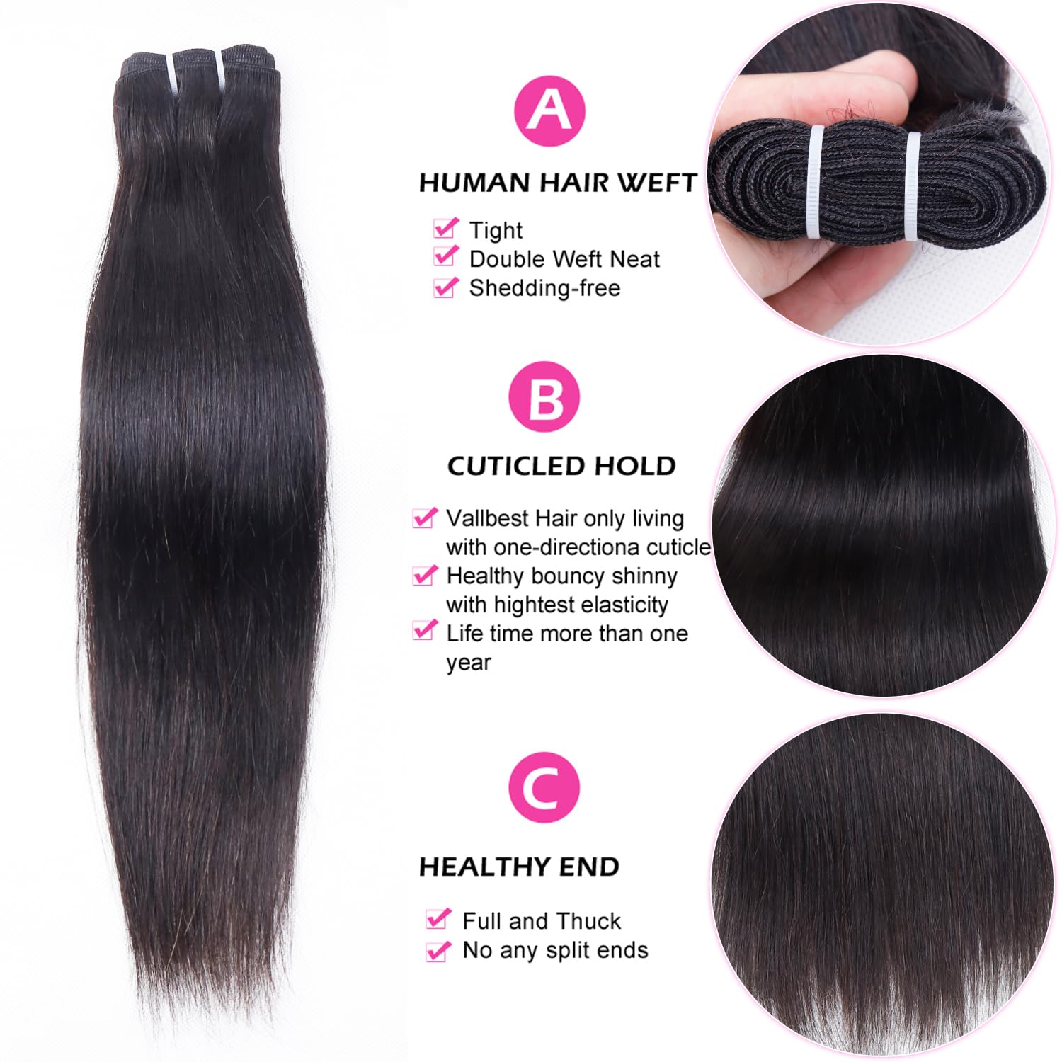 100% Unprocessed Brazilian Virgin Human Hair Bundles - Straight 4 Bundles (22/24/26/28 Inch) Double Weft Weave, 70g/Bundle, Natural Color - Perfect for Sew-In Weaves, Clip-In Extensions & Everyday Styling