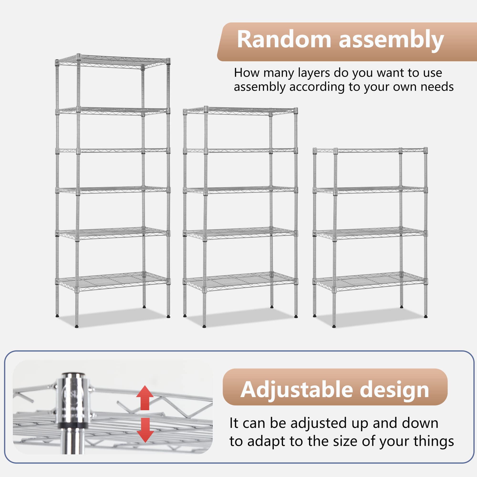 6-Tier Adjustable Chrome Metal Wire Shelving Unit 23