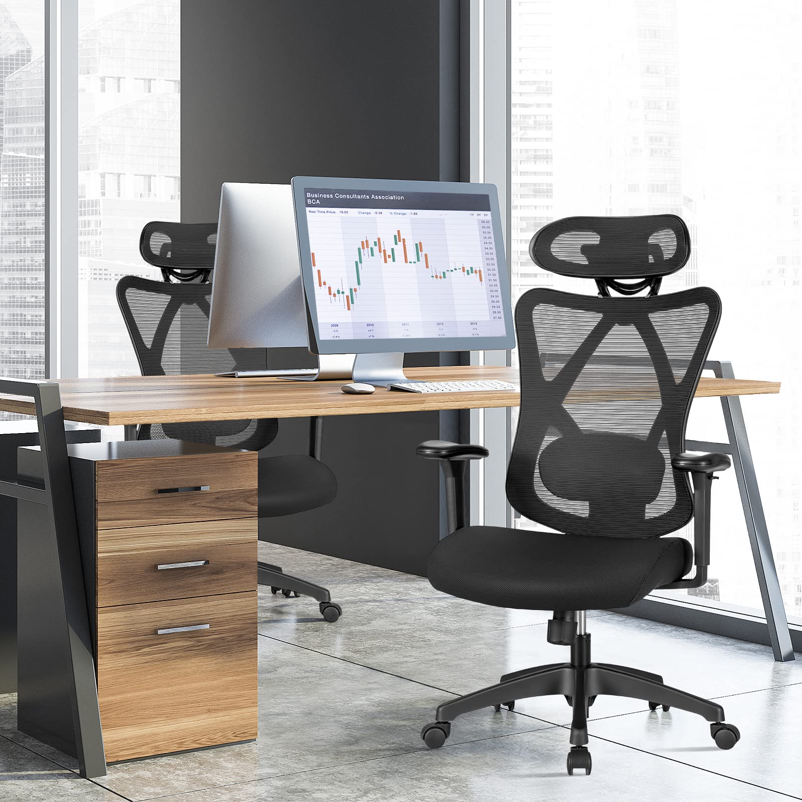 COSTWAY Ergonomic Executive Office Chair - High Back Mesh Computer Desk Chair with Adjustable Lumbar Support, Armrests & Headrest, Reclining Function - Swivel Task Chair for Home Office (Black) | Perfect for Long Work Hours & Remote Work Setup