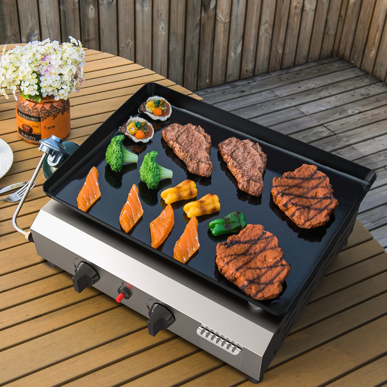 SKOK 2 Burner 17-Inch Outdoor Propane Gas Griddle - 20,000 BTU Portable Flat Top Grill for Camping, BBQ, Tailgating & Picnics - Perfect for Backyard Cooking, Patio Parties & Outdoor Adventures