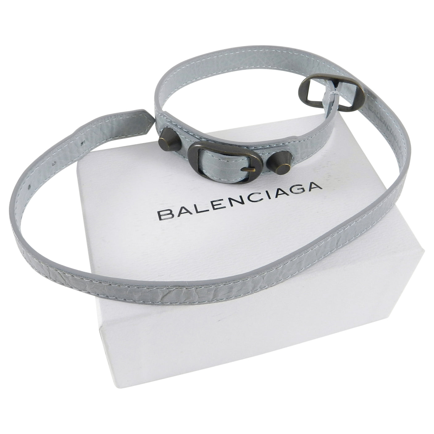 Balenciaga Light Ice Blue Giant Stud Triple Wrap Leather Bracelet for Women - Luxury Fashion Accessory for Parties, Gifts & Everyday Wear