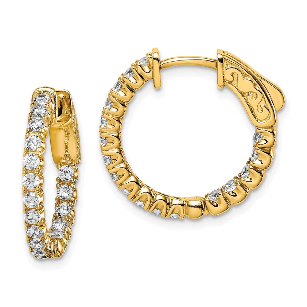 925 Sterling Silver Yellow Gold-Tone CZ Cubic Zirconia Inside-Out Hoop Earrings - 19mm x 19mm | Elegant Everyday Jewelry for Women, Perfect for Work, Parties & Special Occasions