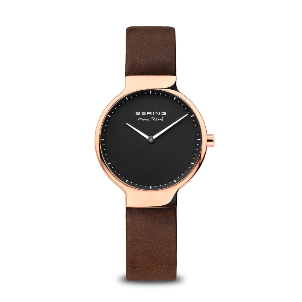 Bering Max Rene Women's Watch - Black Dial with Brown Leather Strap - Elegant Fashion Timepiece for Women - Perfect for Office, Party & Everyday Wear