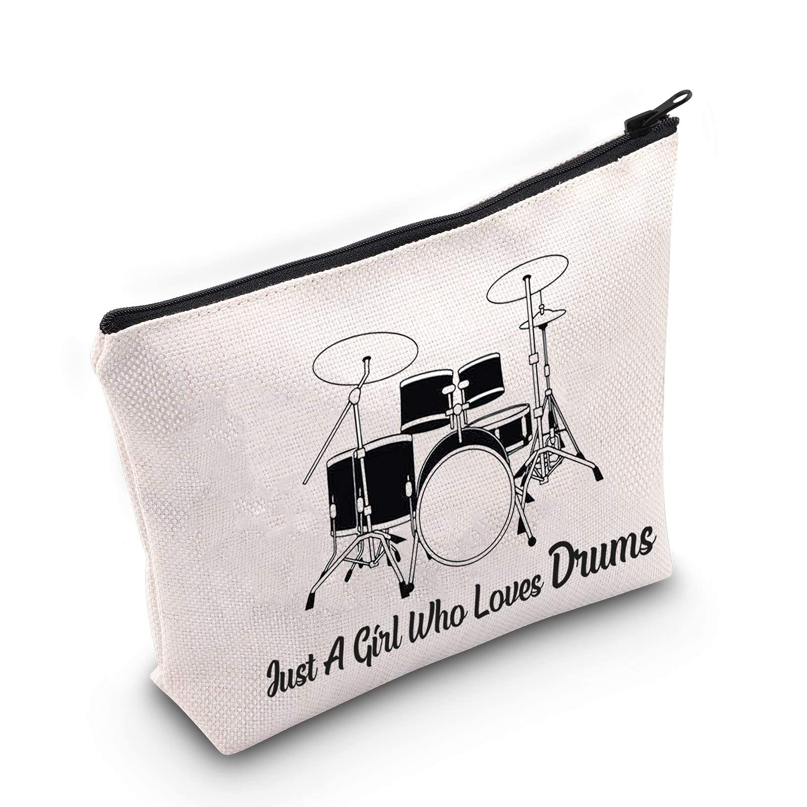 Drummer Makeup Bag - Just a Girl Who Loves Drums Cosmetic Pouch, Travel Toiletry Organizer for Musicians | Perfect Drumming Gift, Band Practice & Concert Essentials