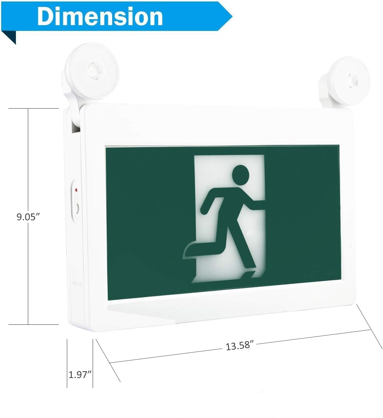 EXITLUX 2-Pack Green LED Emergency Exit Signs with Backup Batteries - Adjustable Dual-Head Exit Lighting, Double-Sided 120/347VAC - Running Man Symbol - Ideal for Commercial Buildings, Warehouses & Emergency Exits