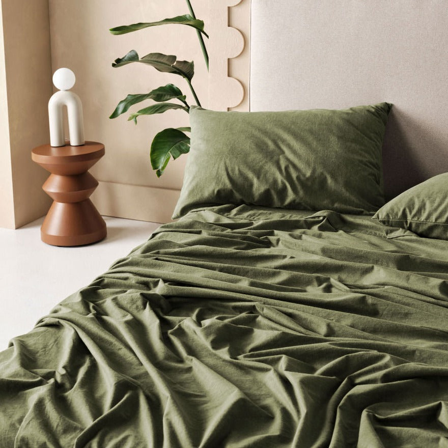 Premium Flannelette Plain Dyed Moss Sheet Set - Soft & Breathable Bedding by LINEN HOUSE - Perfect for Cozy Winter Nights & Cold Weather Comfort