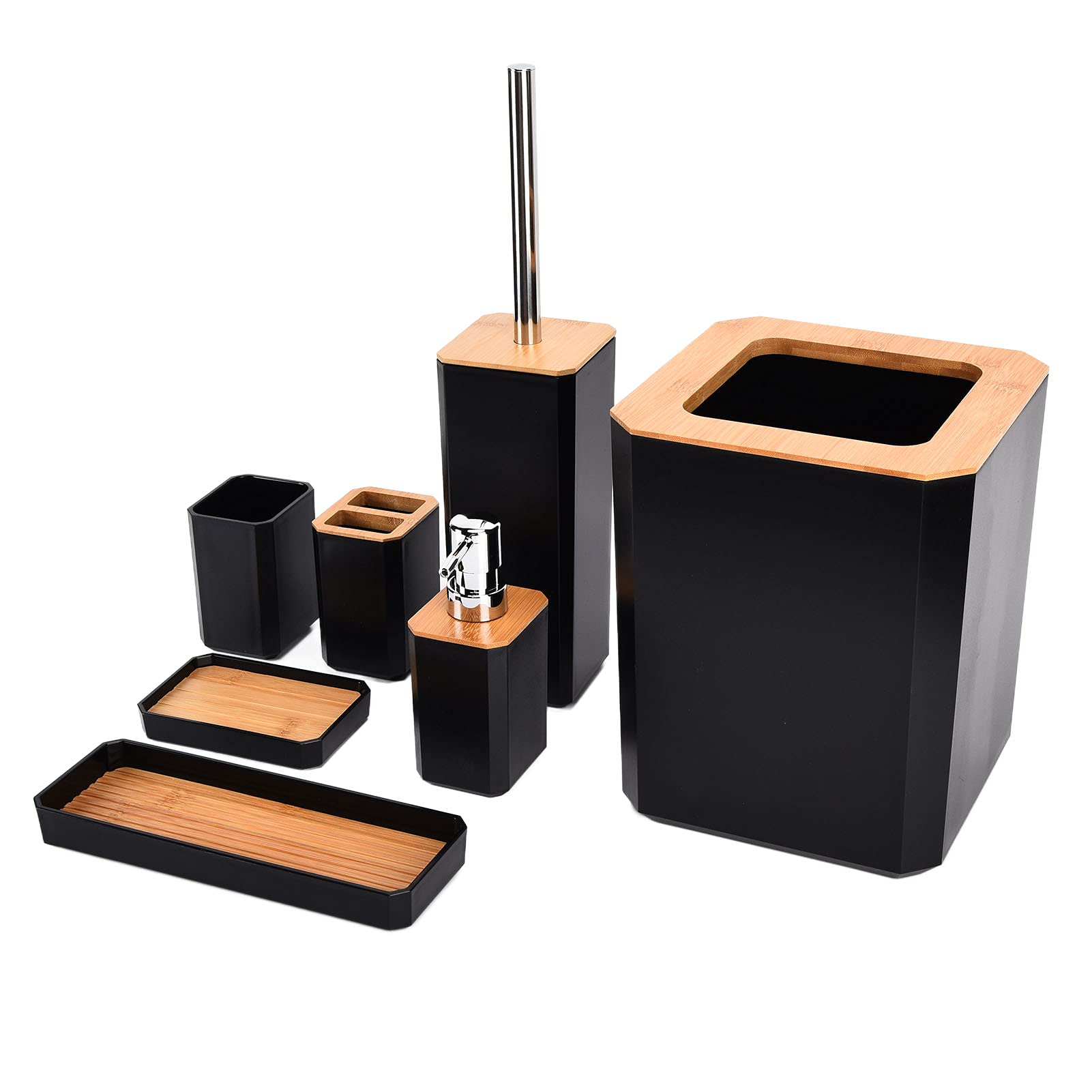 Premium Bamboo Bathroom Accessories Set - 6-Piece Durable Thickened Toilet Organizer for Home & Hotel Use (Black) | Perfect for Modern Bathrooms, Guest Suites & Spa Decor