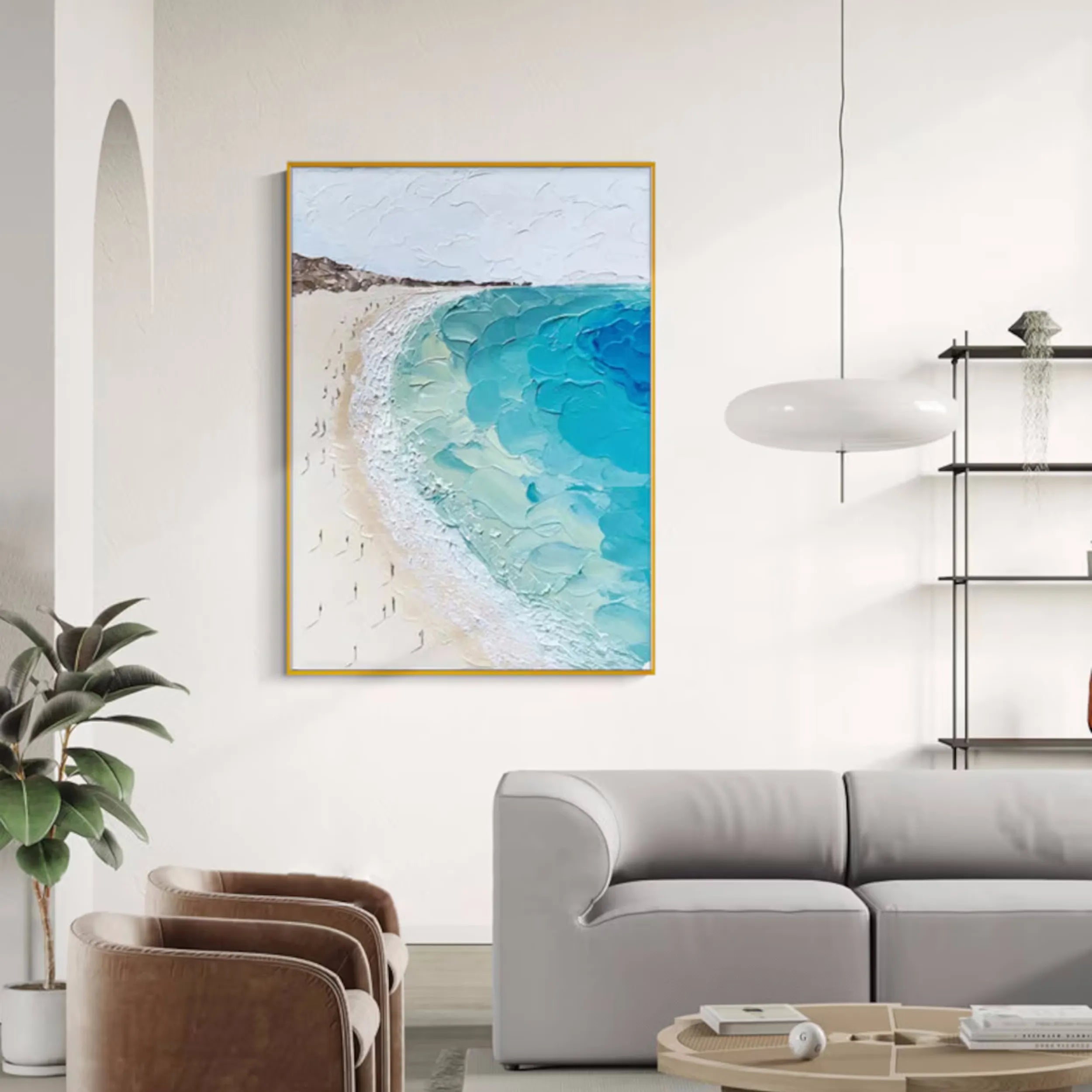 Seascape and Snowy Peak Painting #SP026 - Stunning Landscape Wall Art for Home & Office Decor