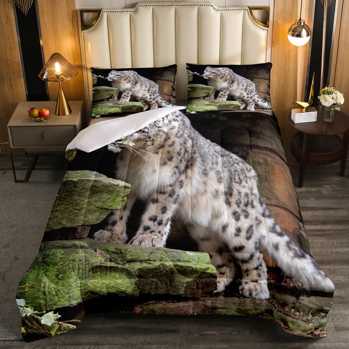 3D Snow Leopard Comforter Set for Teens - Twin Size Wild Animal Print Bedding (2 Pcs) - Cheetah Pattern Quilted Duvet with Pillowcase - Kids Room Decor & Jungle Theme Bedroom Accessories - Perfect for Teen Girls' Rooms, Dorm Decor, and Wildlife Themed Bedrooms