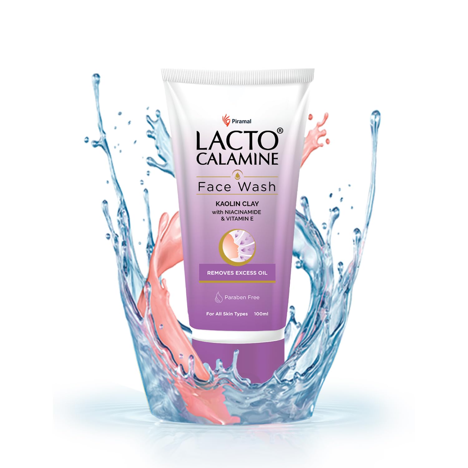 Lacto Calamine Face Wash for Oily Skin - 100ml with Kaolin Clay, Niacinamide & Vitamin E | Reduces Excess Oil, Controls Acne, Blackheads & Whiteheads | Gentle Cleanser for Men & Women | Perfect for Daily Skincare & Acne-Prone Skin