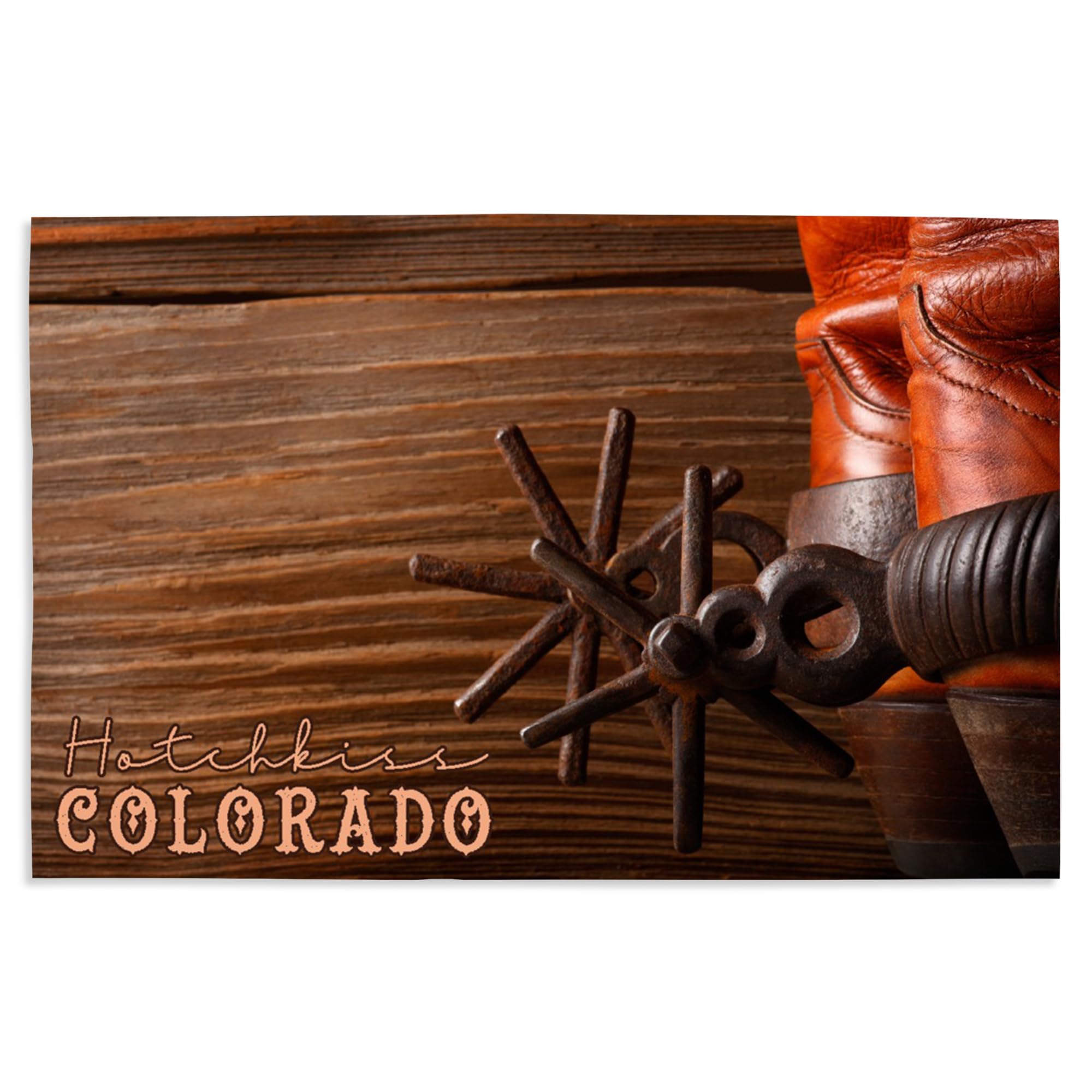 Lantern Press 16x24 Inch Giclee Art Print - Hotchkiss Colorado Landscape with Cowboy Boots & Spurs Wall Decor | Perfect for Western Home Decor, Ranch Style Living Room & Cowboy Themed Office