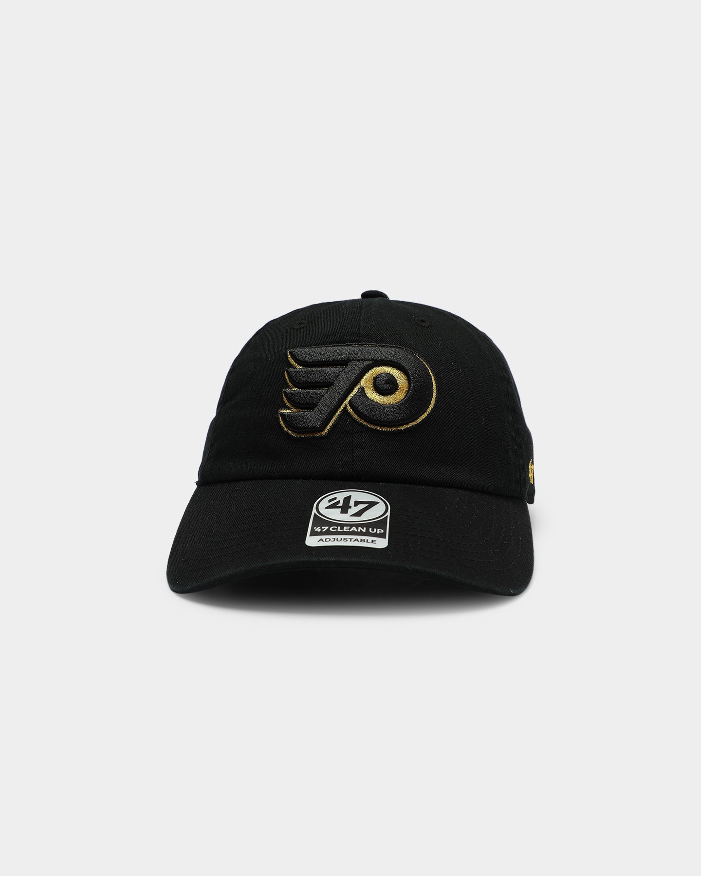 47 Brand Philadelphia Flyers Clean Up Strapback Adjustable Hat - Black & Gold Hockey Cap for Men & Women - Perfect for Game Day, Sports Events & Casual Wear