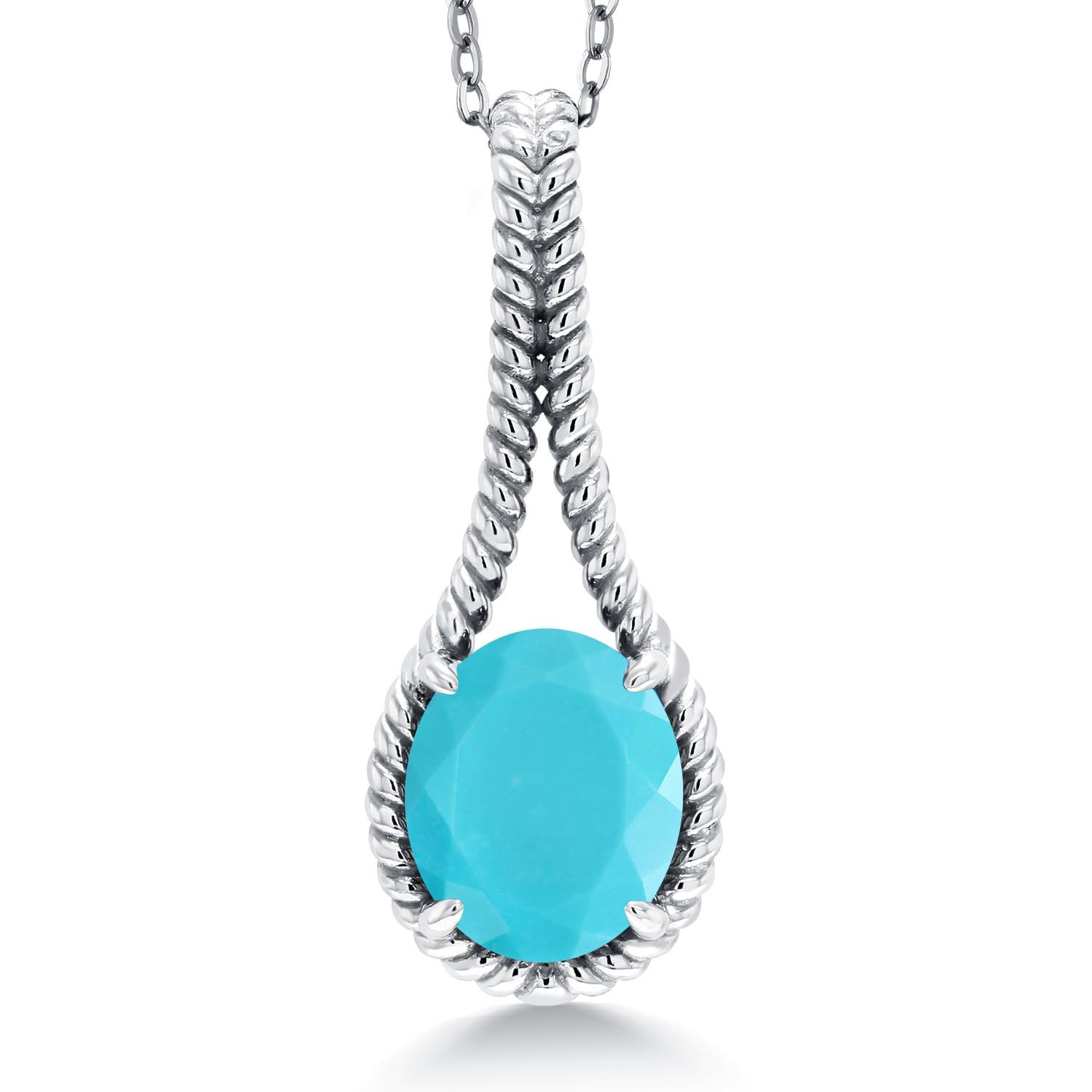 Gem Stone King 925 Sterling Silver 12X10MM Oval Birthstone Necklace for Women | Twisted Rope Solitaire Pendant with 18 Inch Silver Chain | Perfect Gift for Birthday, Anniversary & Mother's Day