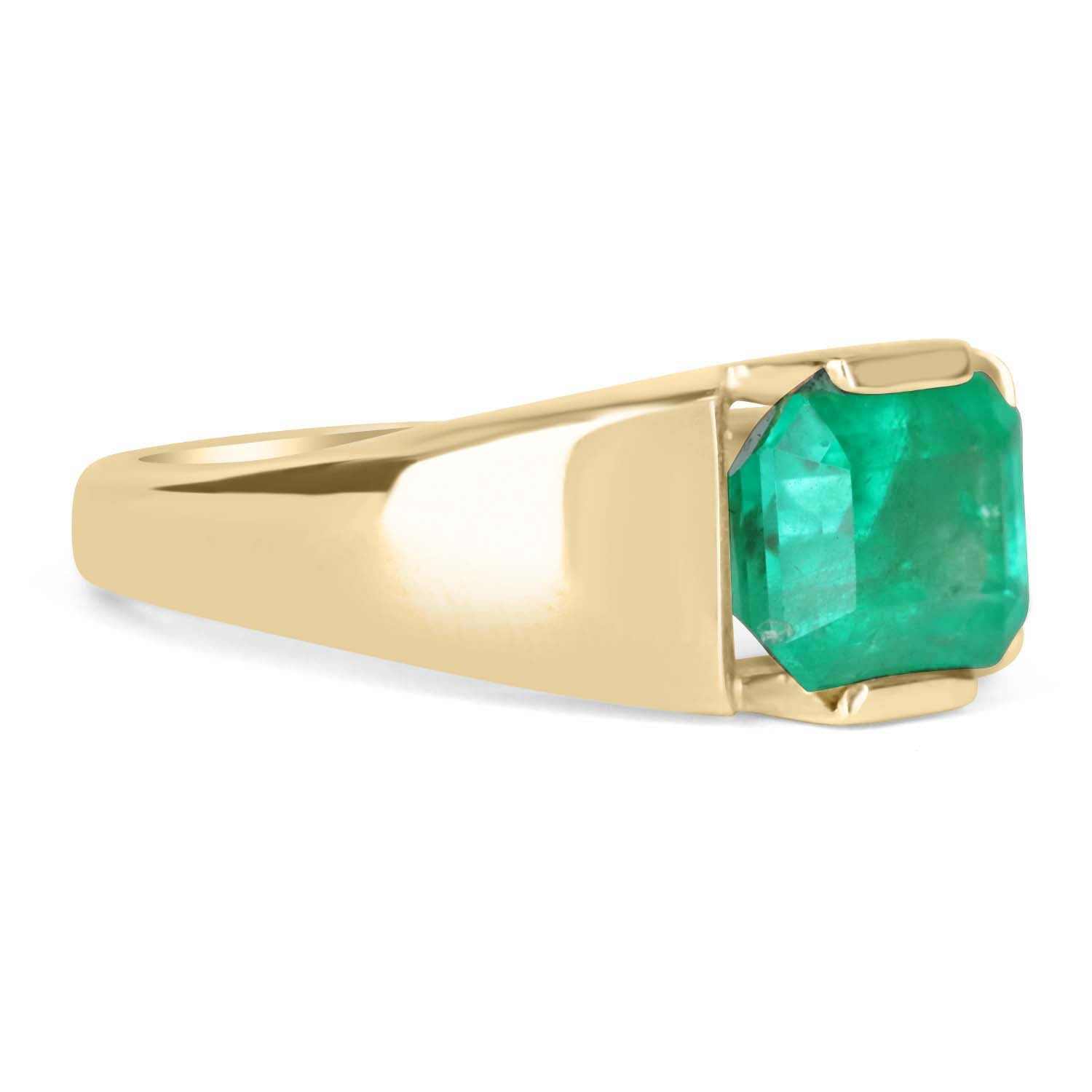 3.52 Carat Colombian Emerald East-West Tension Set Men's Ring in 14K Gold - Perfect for Weddings, Engagements & Special Occasions